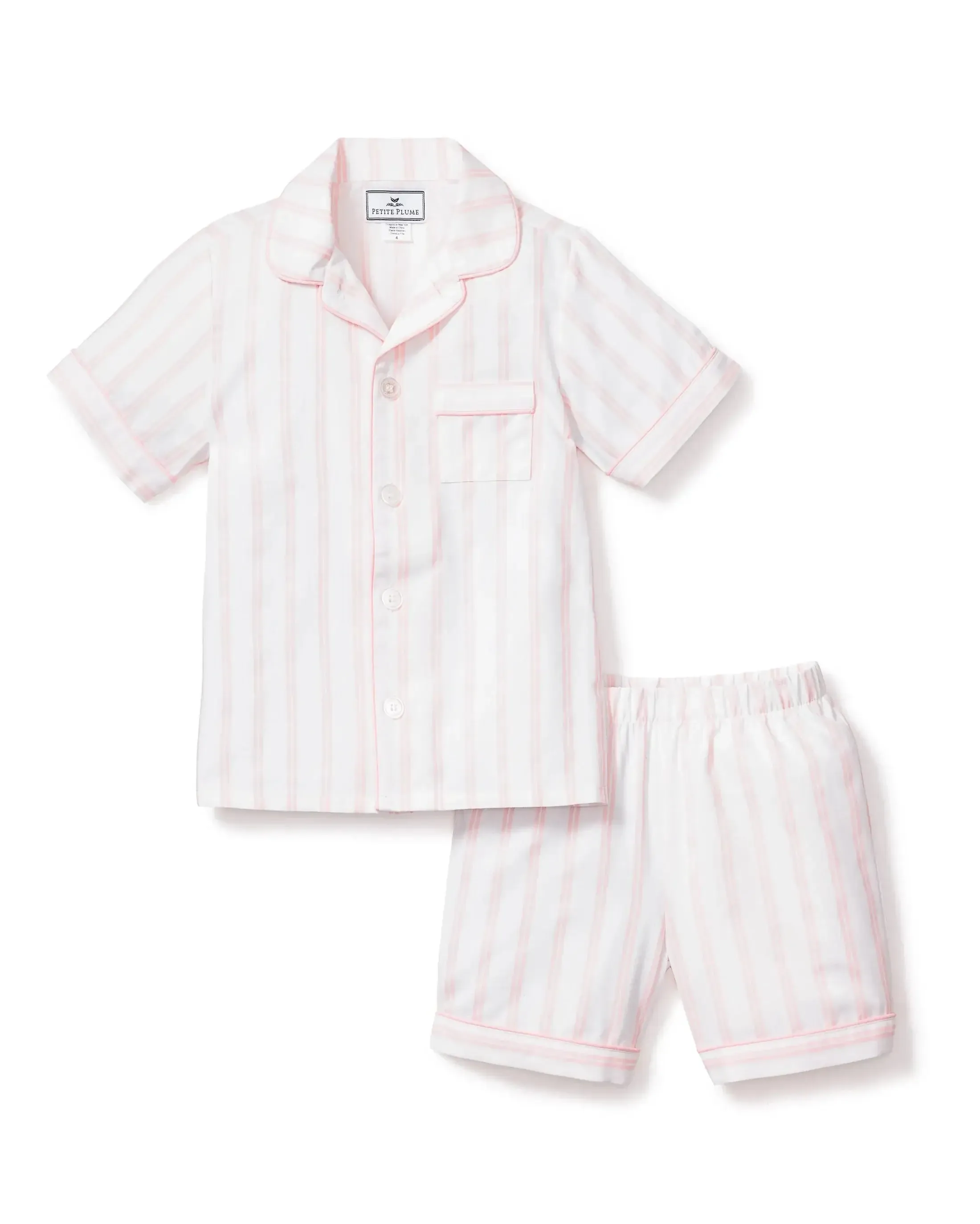 Kid's Twill Pajama Short Set in Pink and White Stripe