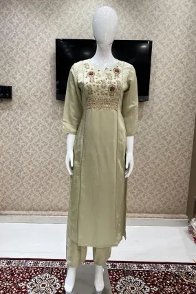 Light Green Zardozi, Sequins and Thread work Straight Cut Salwar Suit