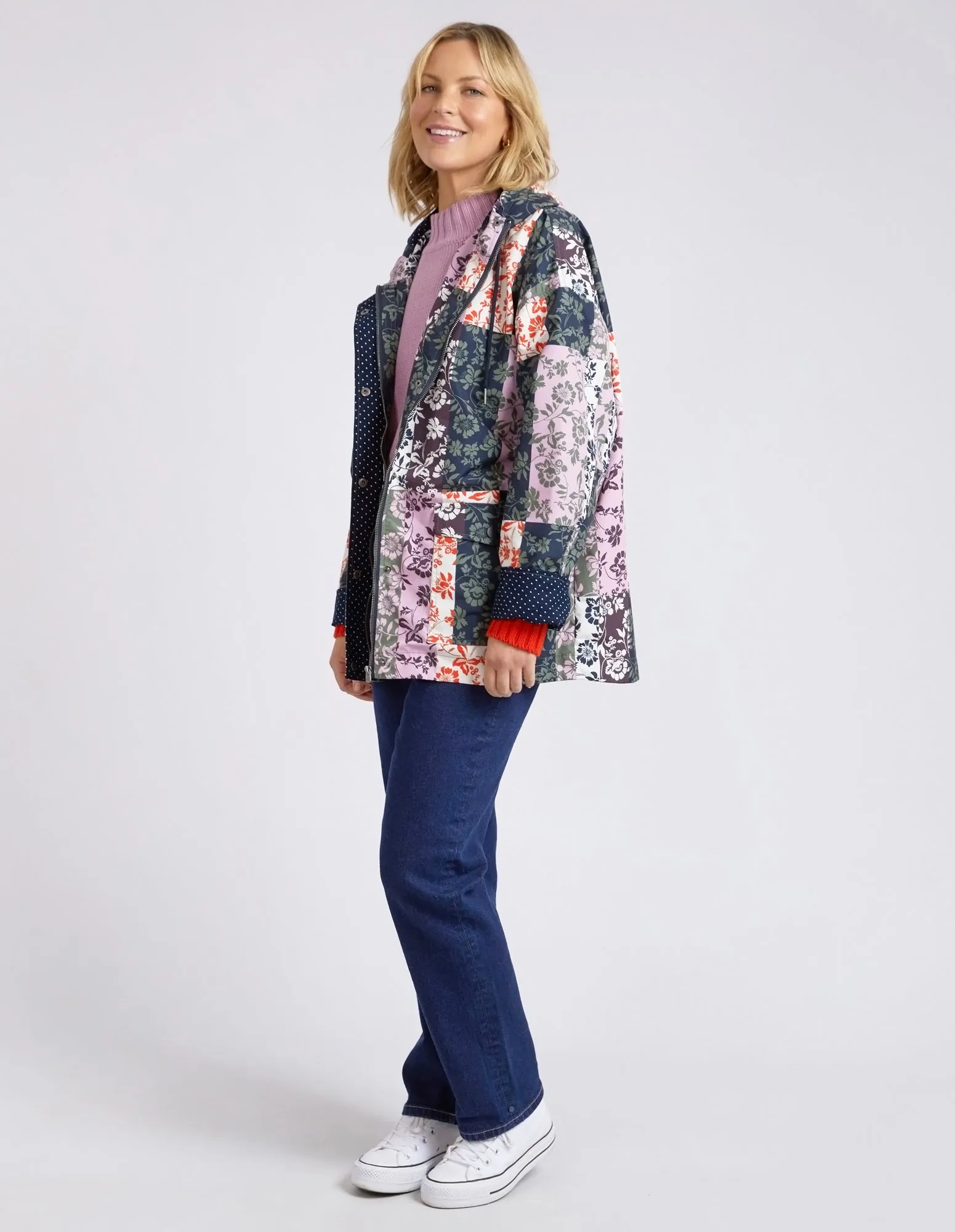 Linear Floral Print Raincoat