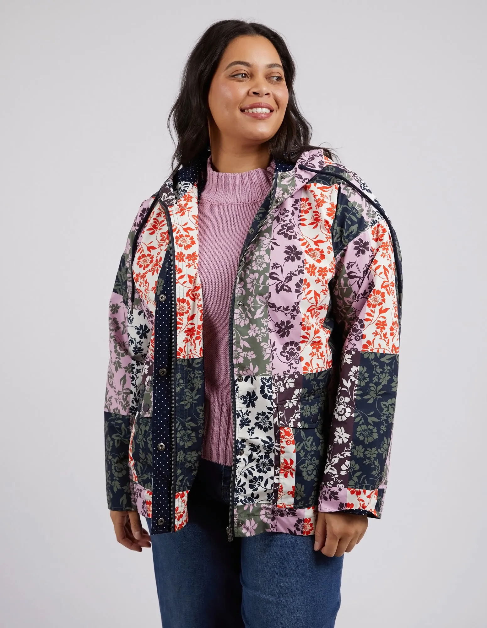 Linear Floral Print Raincoat