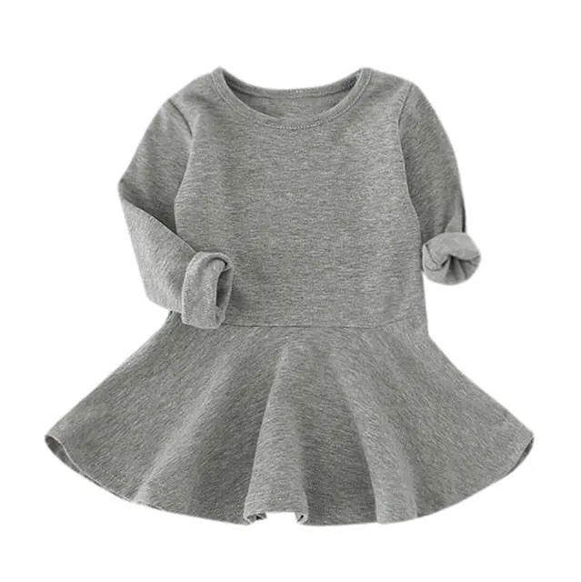 Long-Sleeve Pleated Cotton Dress