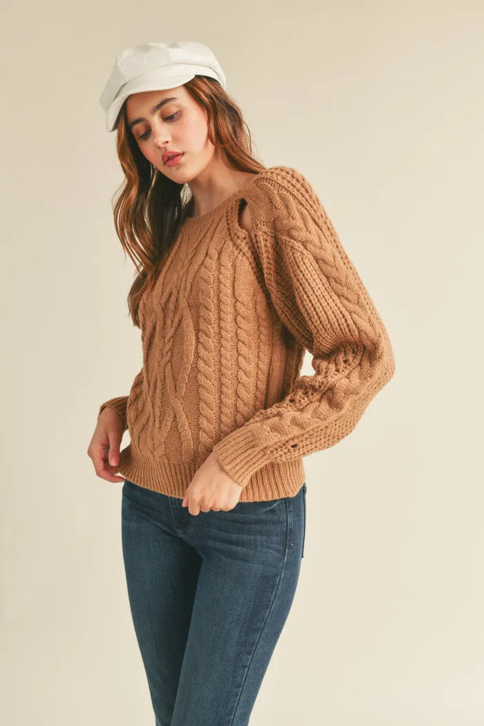 Chic Beige/Taupe Love Me More Cut-Out Sweater