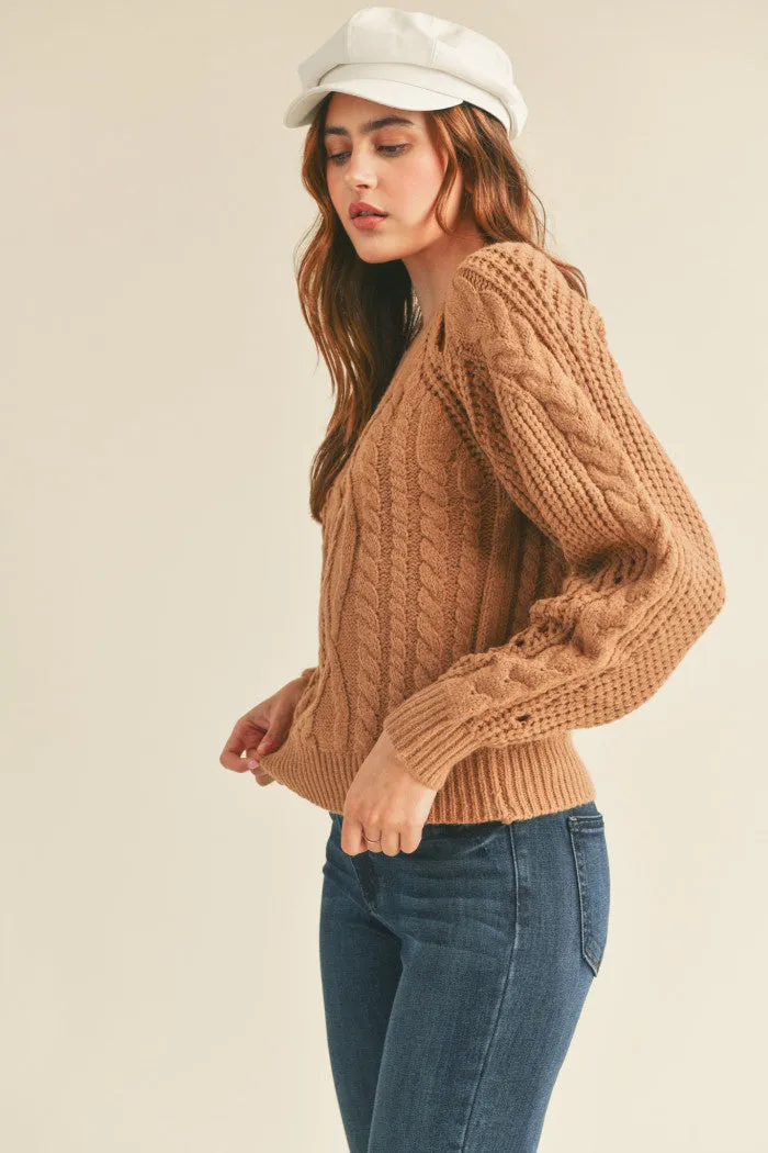 Chic Beige/Taupe Love Me More Cut-Out Sweater