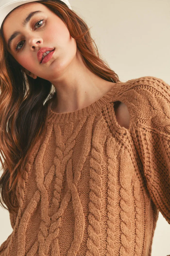 Chic Beige/Taupe Love Me More Cut-Out Sweater