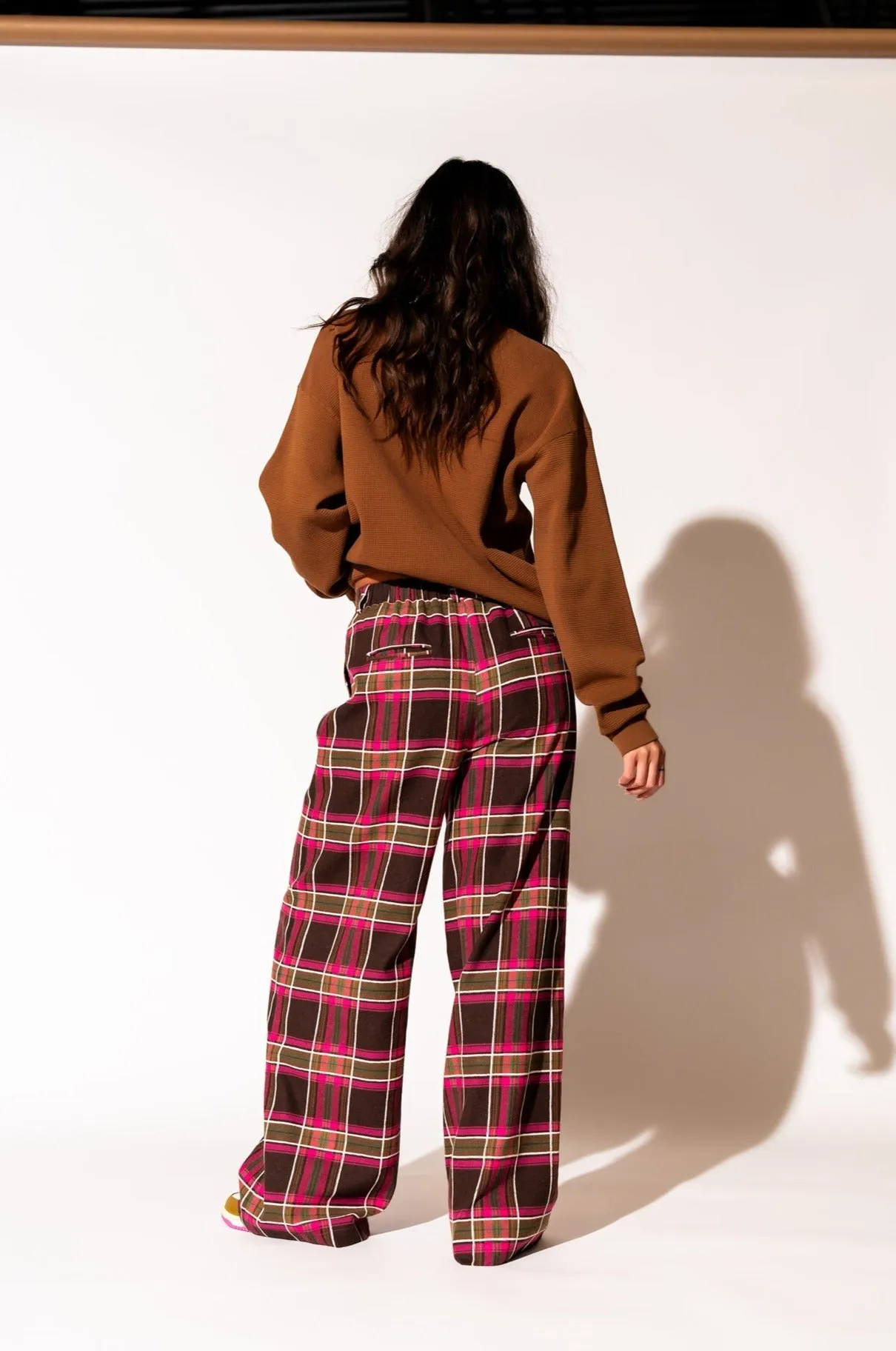 Stylish Pink Plaid Wide-Leg Trousers - Lovers Lane Collection