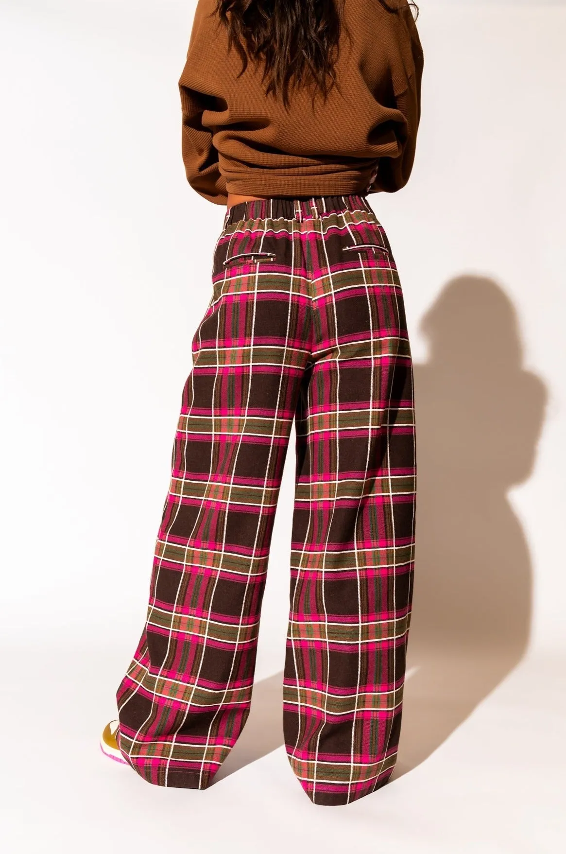 Stylish Pink Plaid Wide-Leg Trousers - Lovers Lane Collection