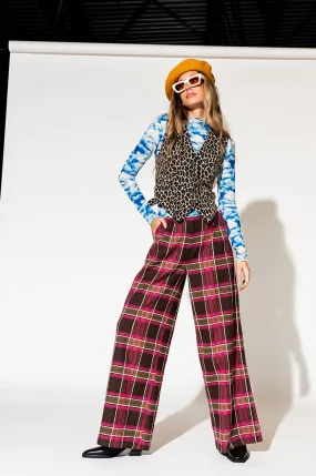 Stylish Pink Plaid Wide-Leg Trousers - Lovers Lane Collection