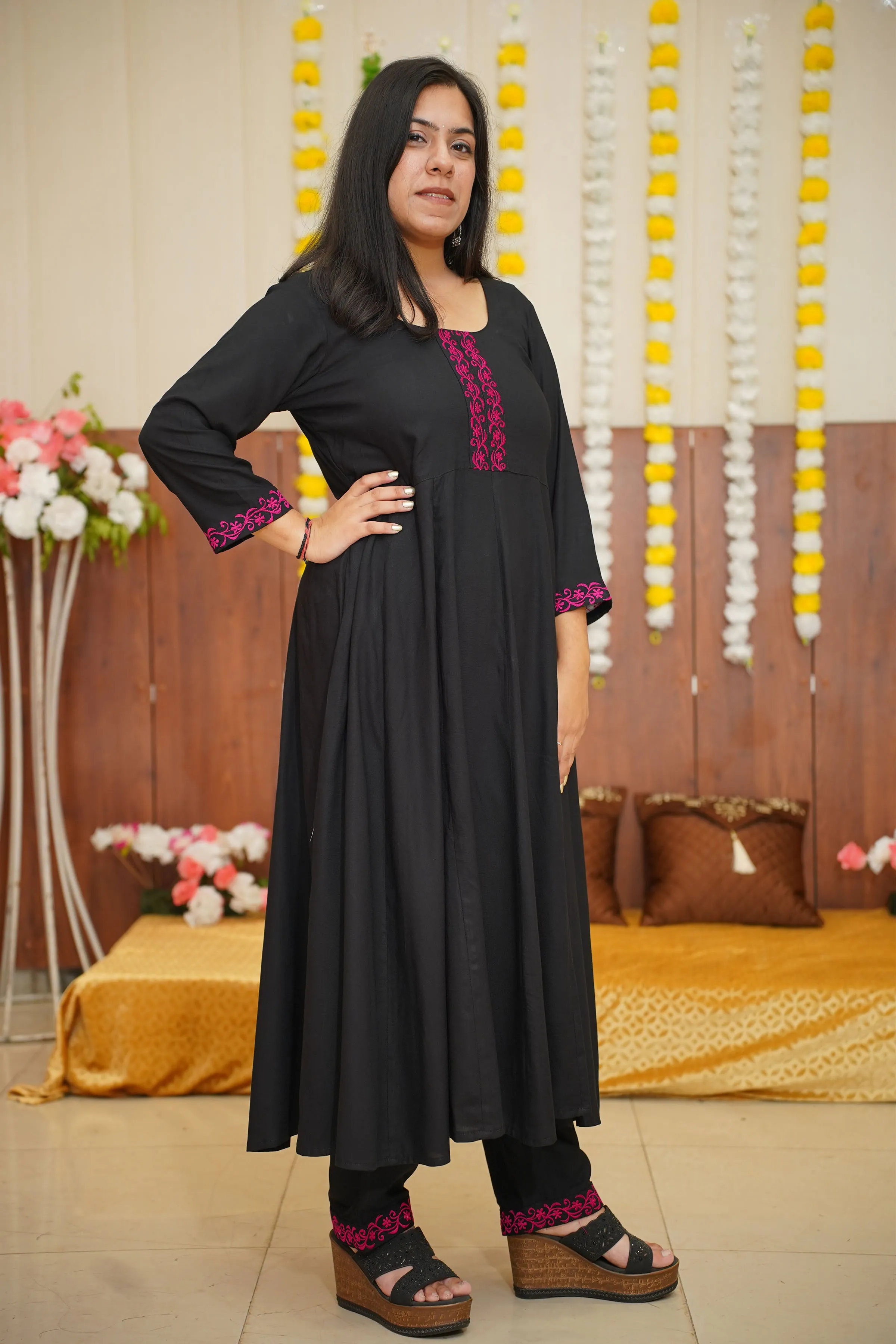 Magenta Accent Black Anarkali Set