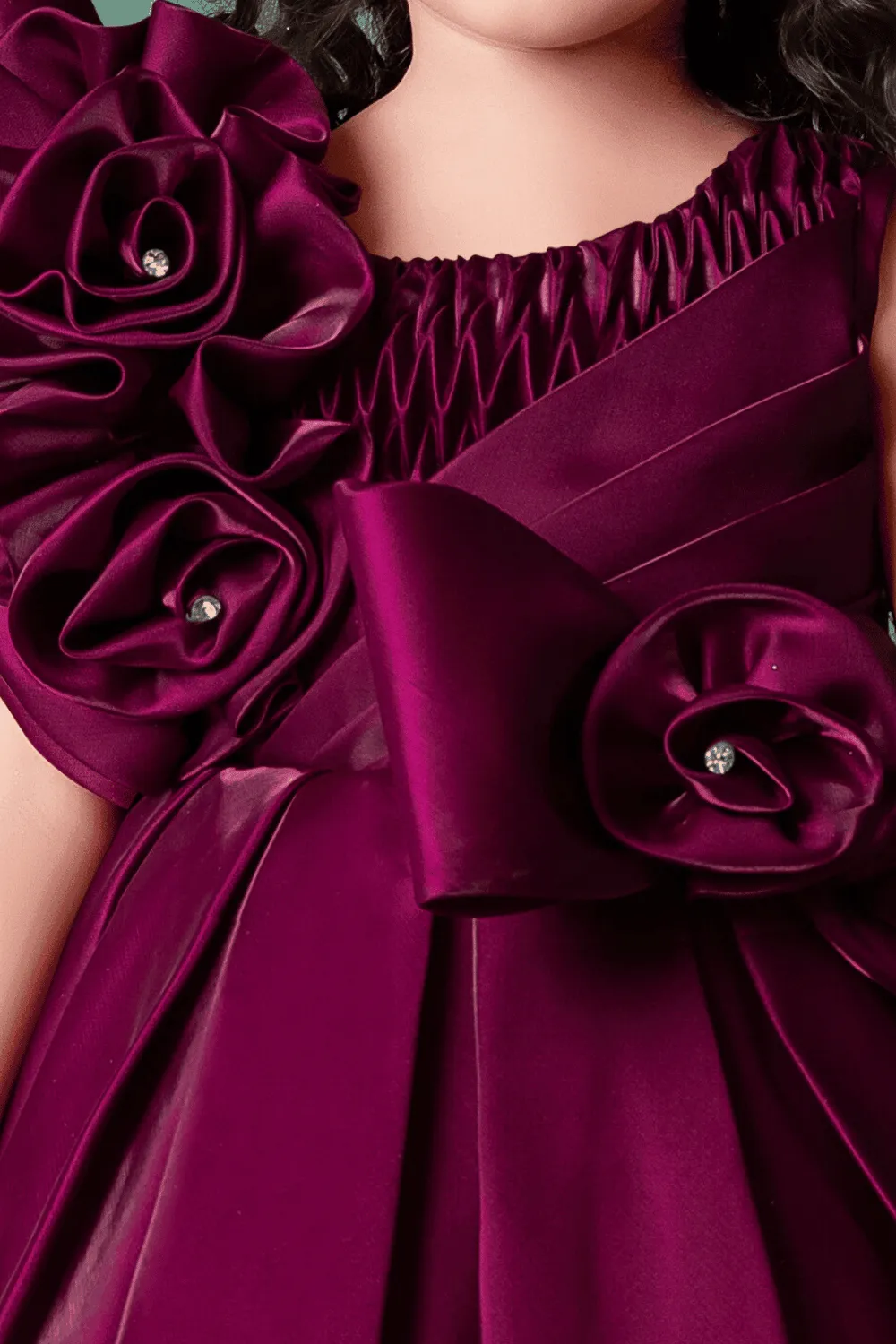 Maroon Satin Long Party Ball Gown for Girls