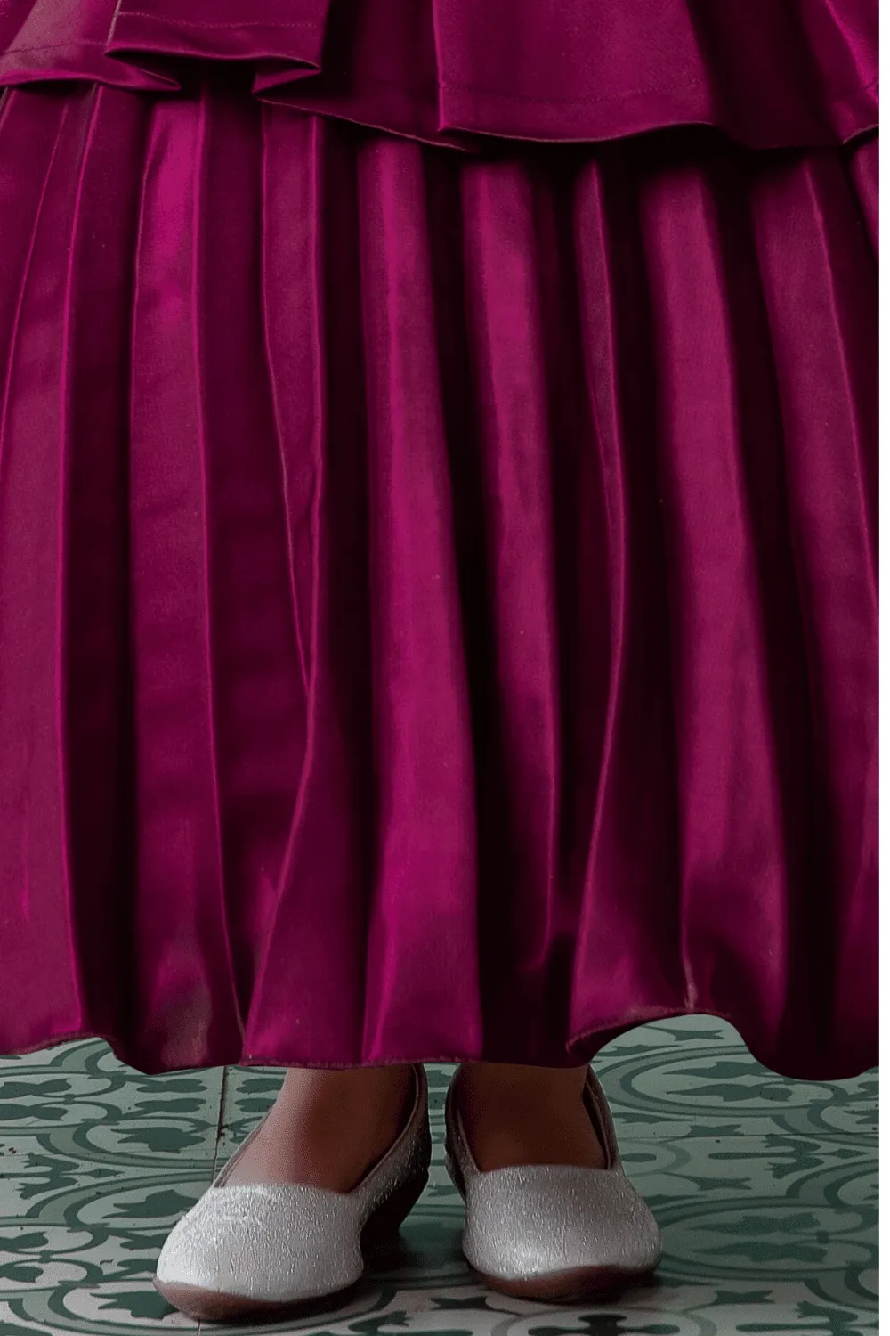 Maroon Satin Long Party Ball Gown for Girls