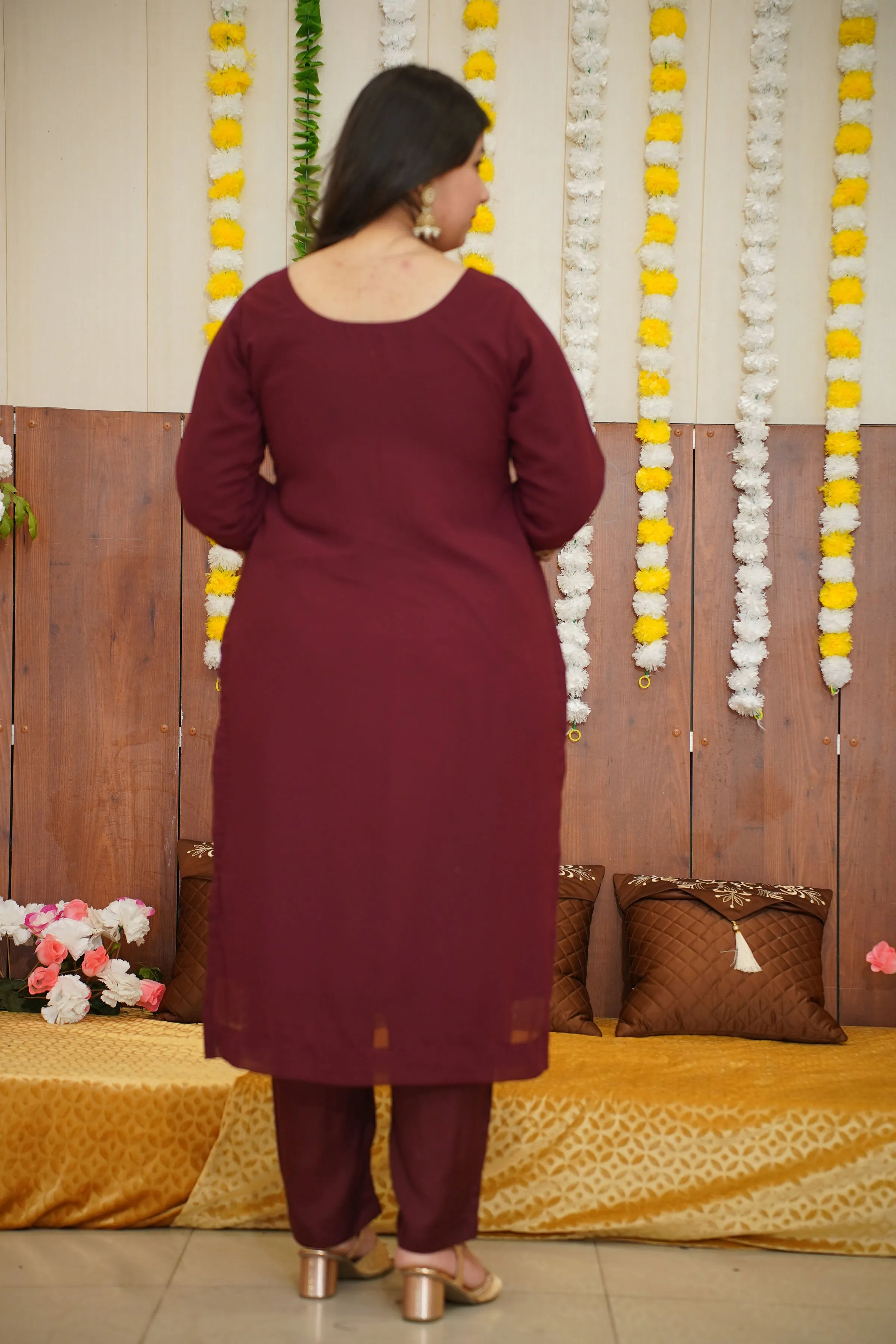 Maroon Zari Georgette Suit Set