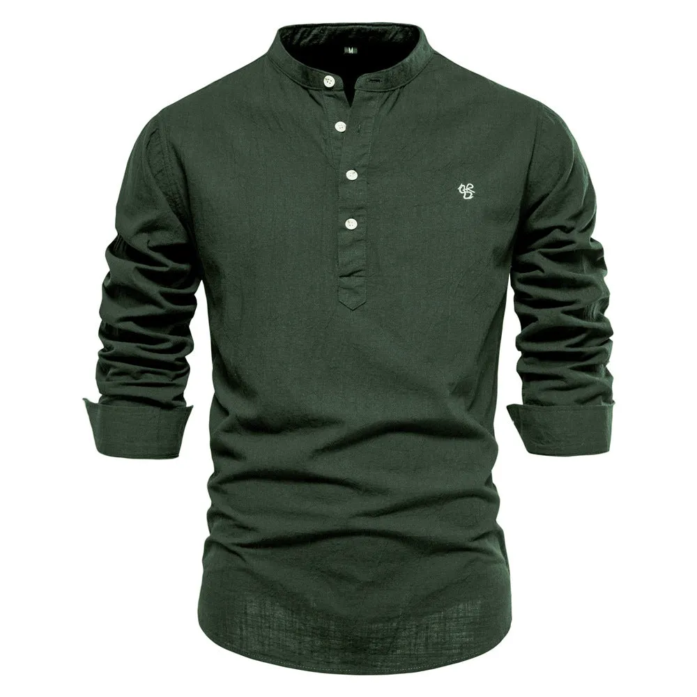 Men's Fashion Solid Color Stand Collar Short-sleeve Shirts | SH228