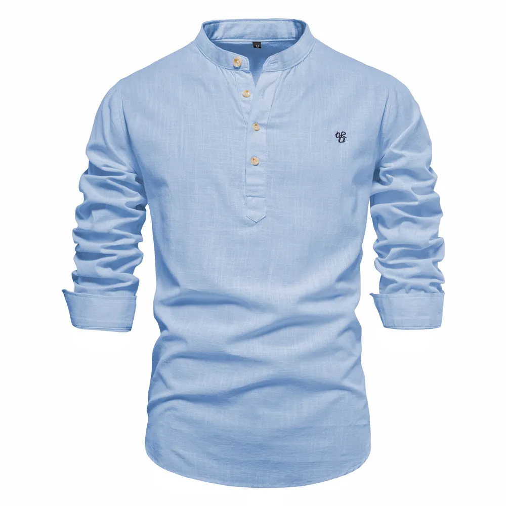 Men's Fashion Solid Color Stand Collar Short-sleeve Shirts | SH228