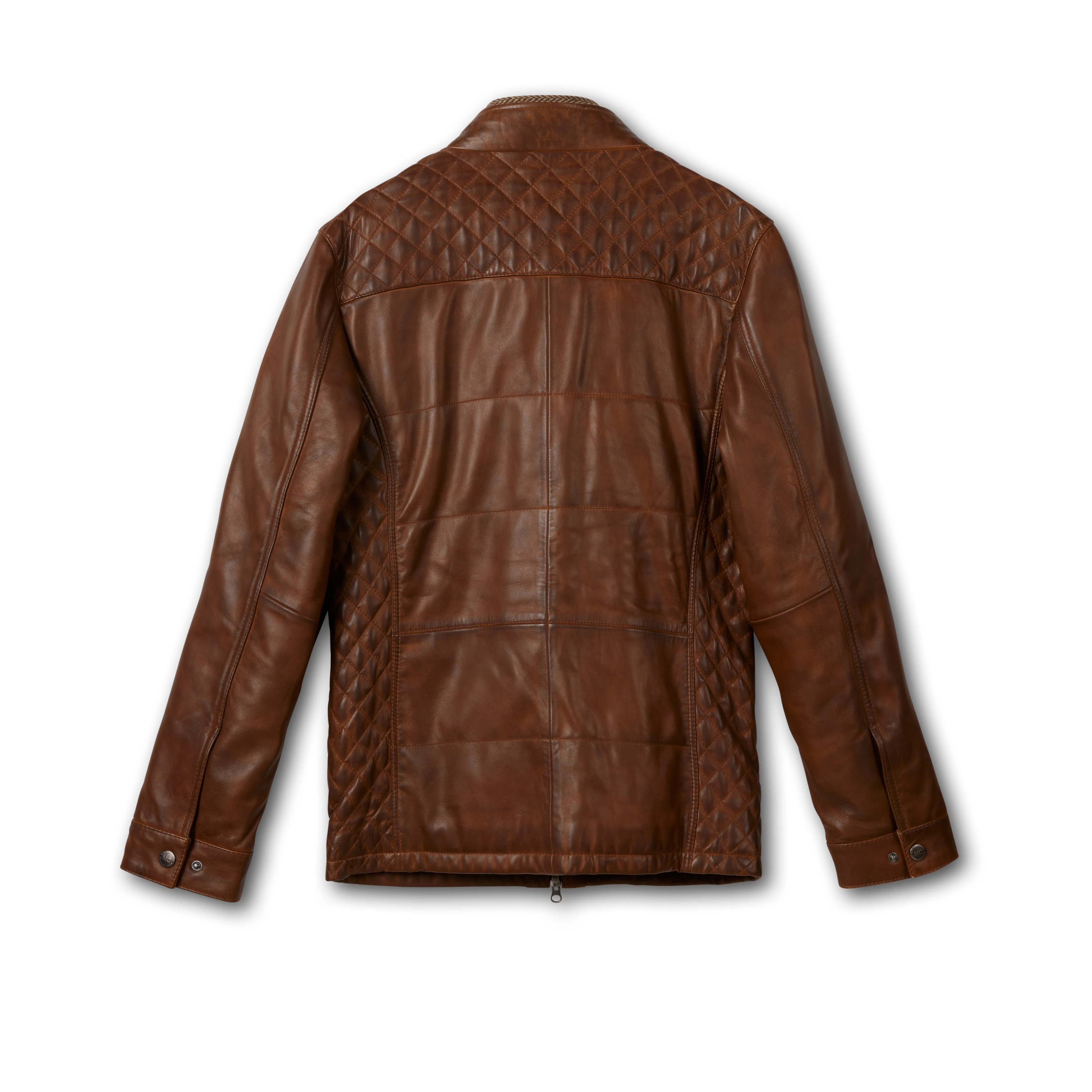 Quilted Leather Jacket with Bib Front for Men