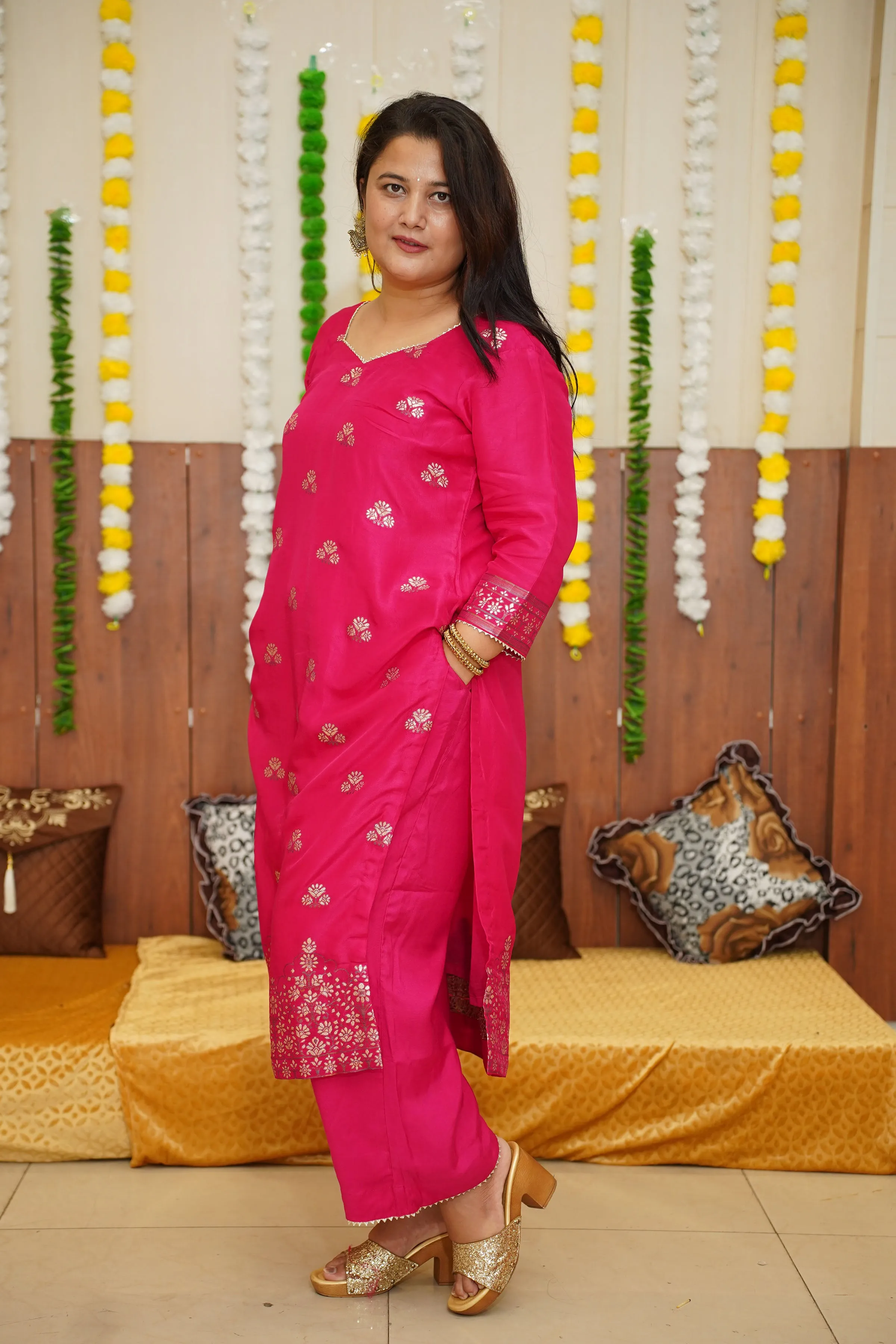 Merry Magenta Jacquard Silk Suit