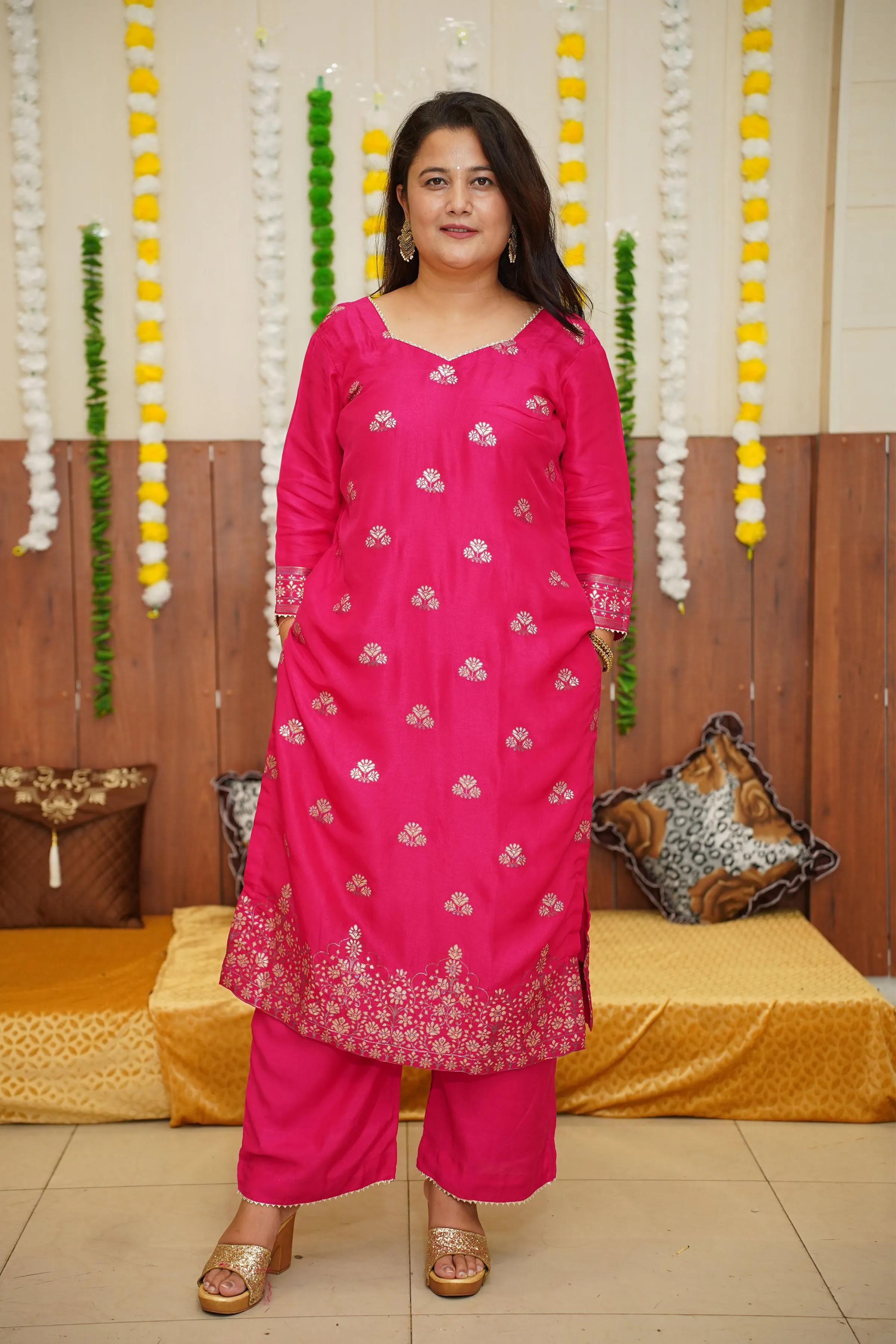 Merry Magenta Jacquard Silk Suit