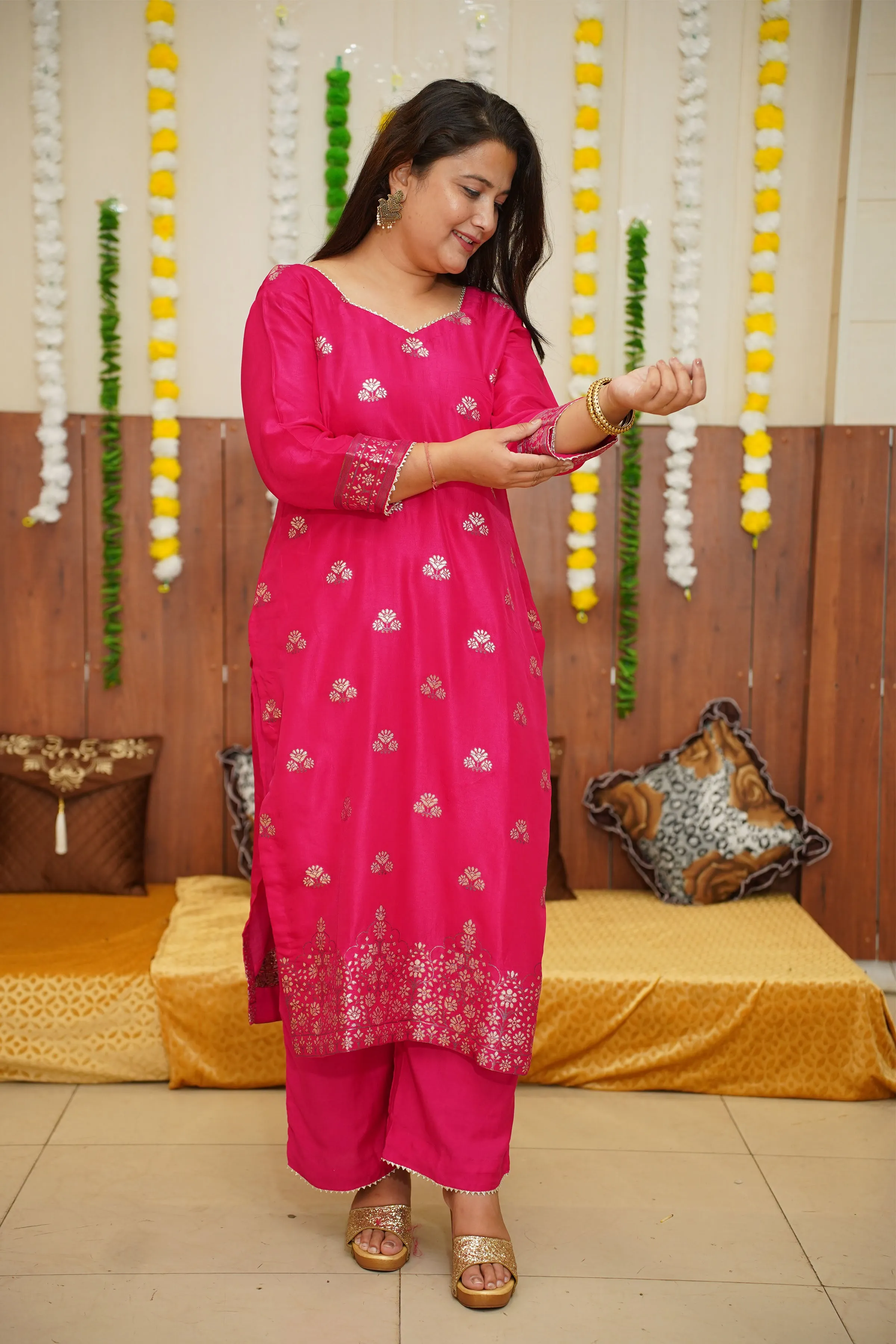 Merry Magenta Jacquard Silk Suit