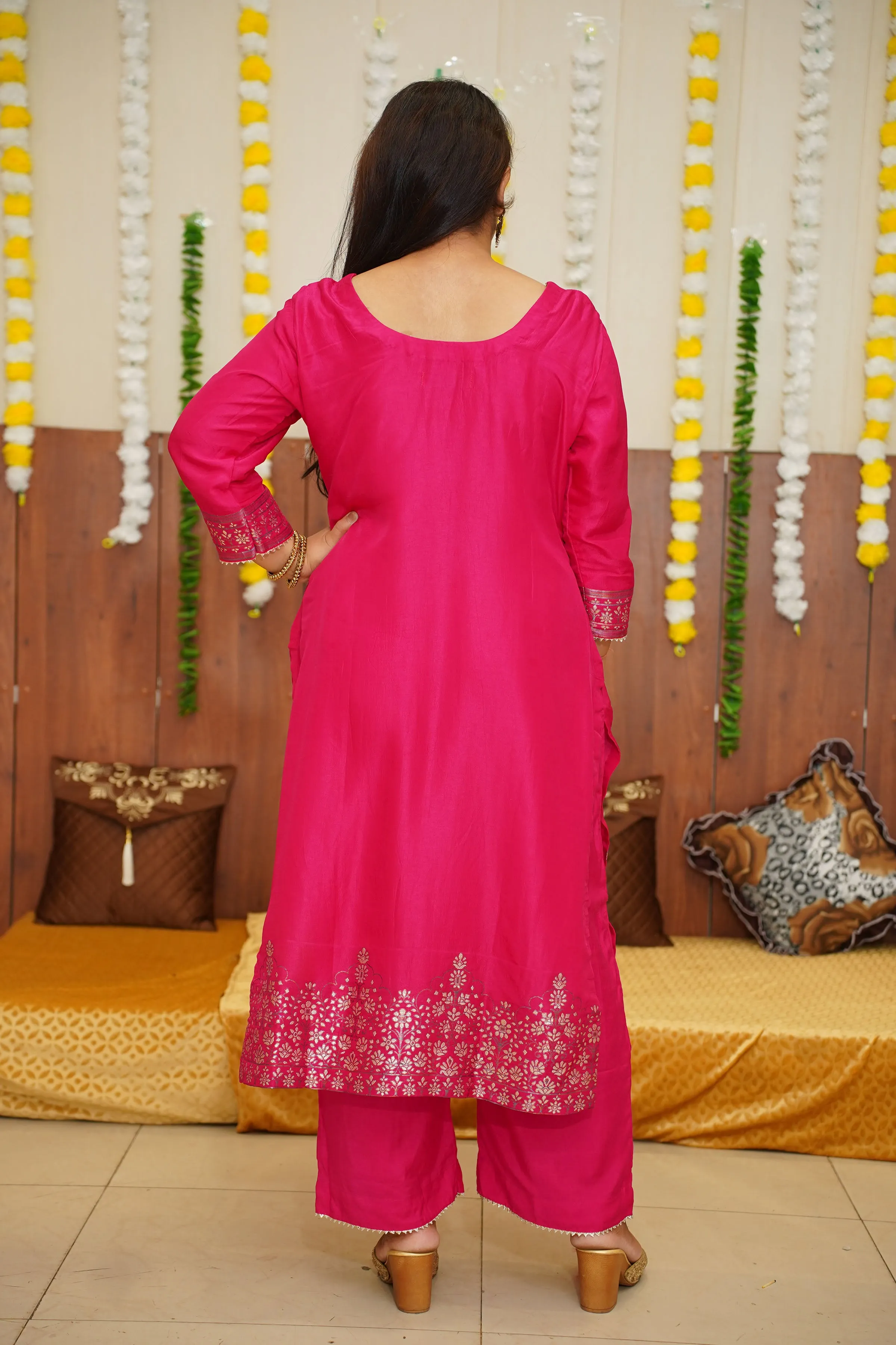 Merry Magenta Jacquard Silk Suit