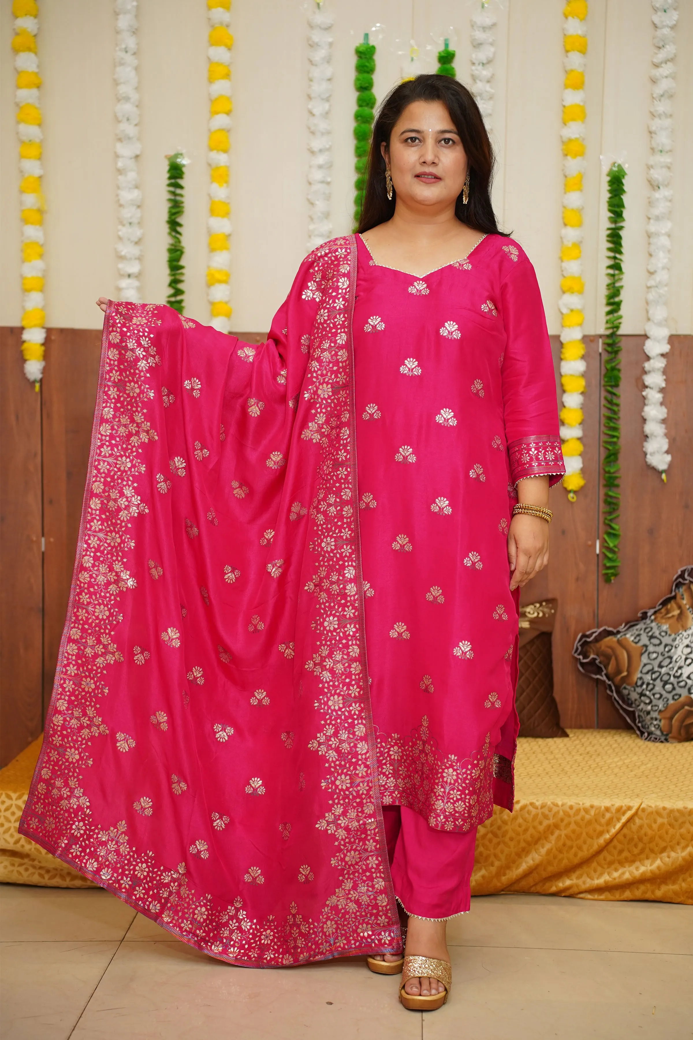 Merry Magenta Jacquard Silk Suit