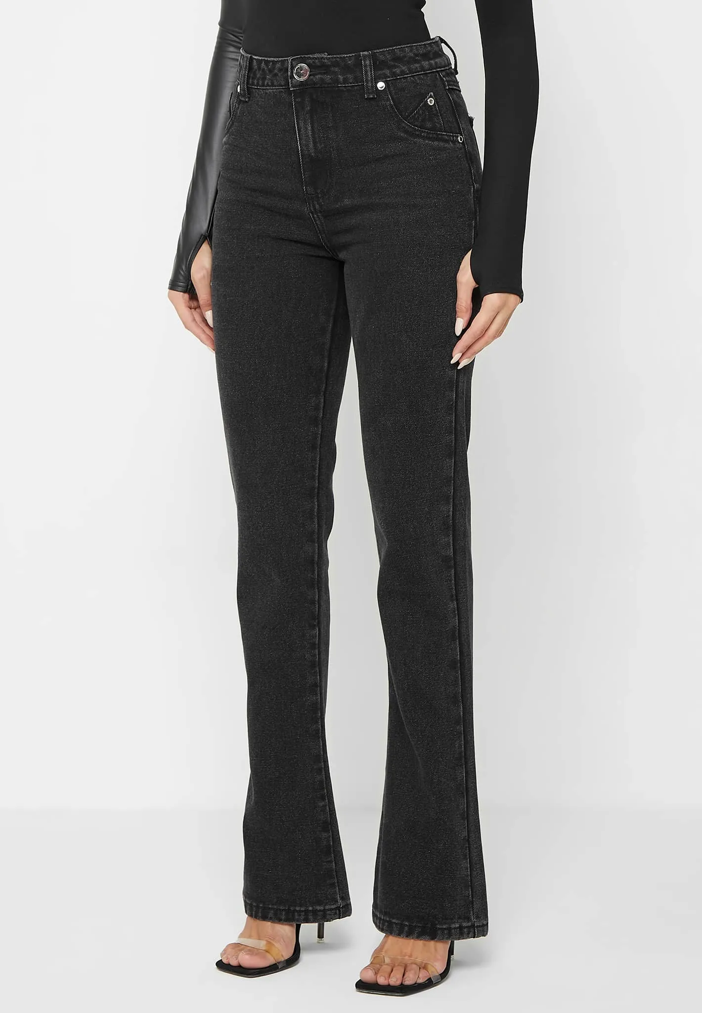 Mid Rise Flared Jeans - Black