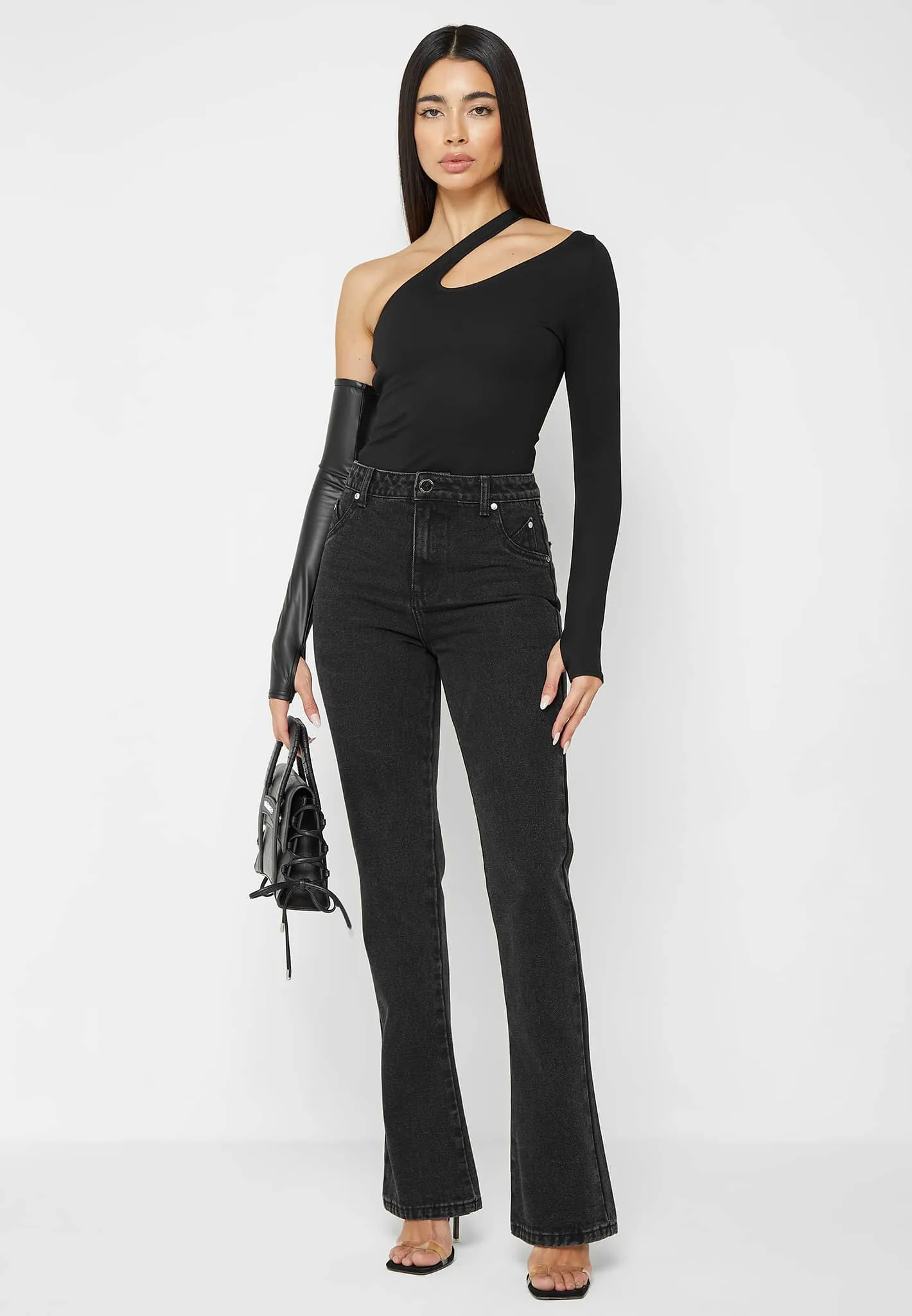 Mid Rise Flared Jeans - Black