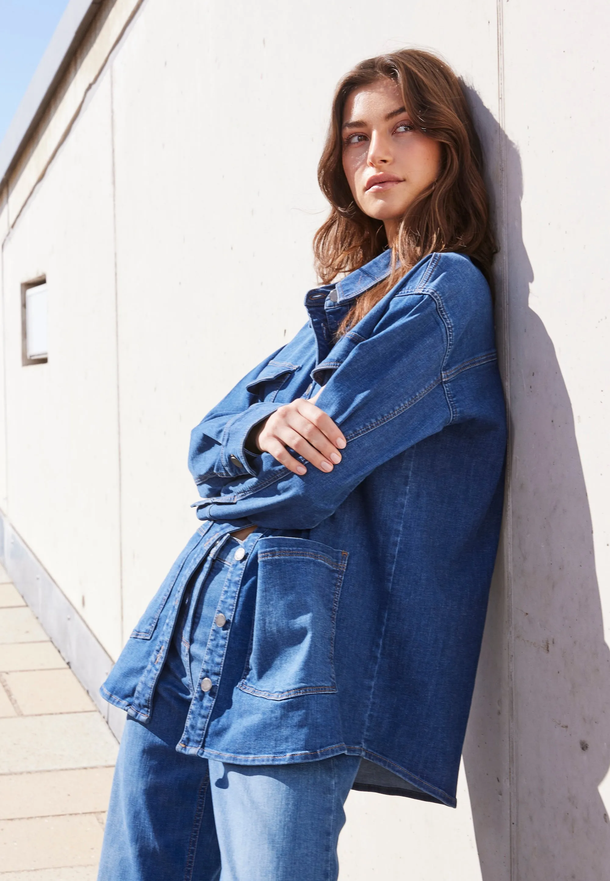 Mille Oversize Shirt Jacket LS - Washed Blue Denim