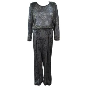 MISSONI Black & Gold Floral Metallic Knit Pant Set Size Size 46