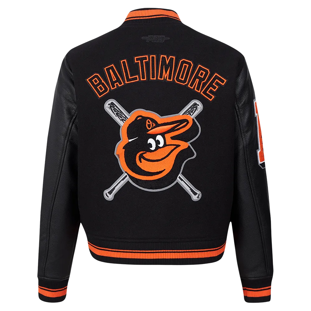 MLB BALTIMORE ORIOLES MASHUP WOMEN'S RIB WOOL VARSITY JACKET (BLACK/ORANGE)