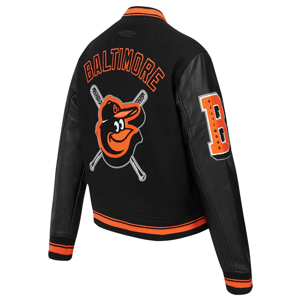 MLB BALTIMORE ORIOLES MASHUP WOMEN'S RIB WOOL VARSITY JACKET (BLACK/ORANGE)