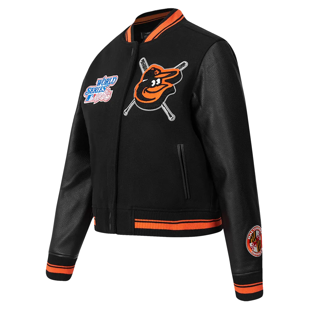 MLB BALTIMORE ORIOLES MASHUP WOMEN'S RIB WOOL VARSITY JACKET (BLACK/ORANGE)