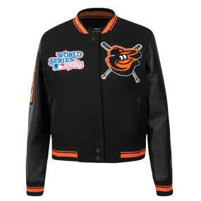 MLB BALTIMORE ORIOLES MASHUP WOMEN'S RIB WOOL VARSITY JACKET (BLACK/ORANGE)