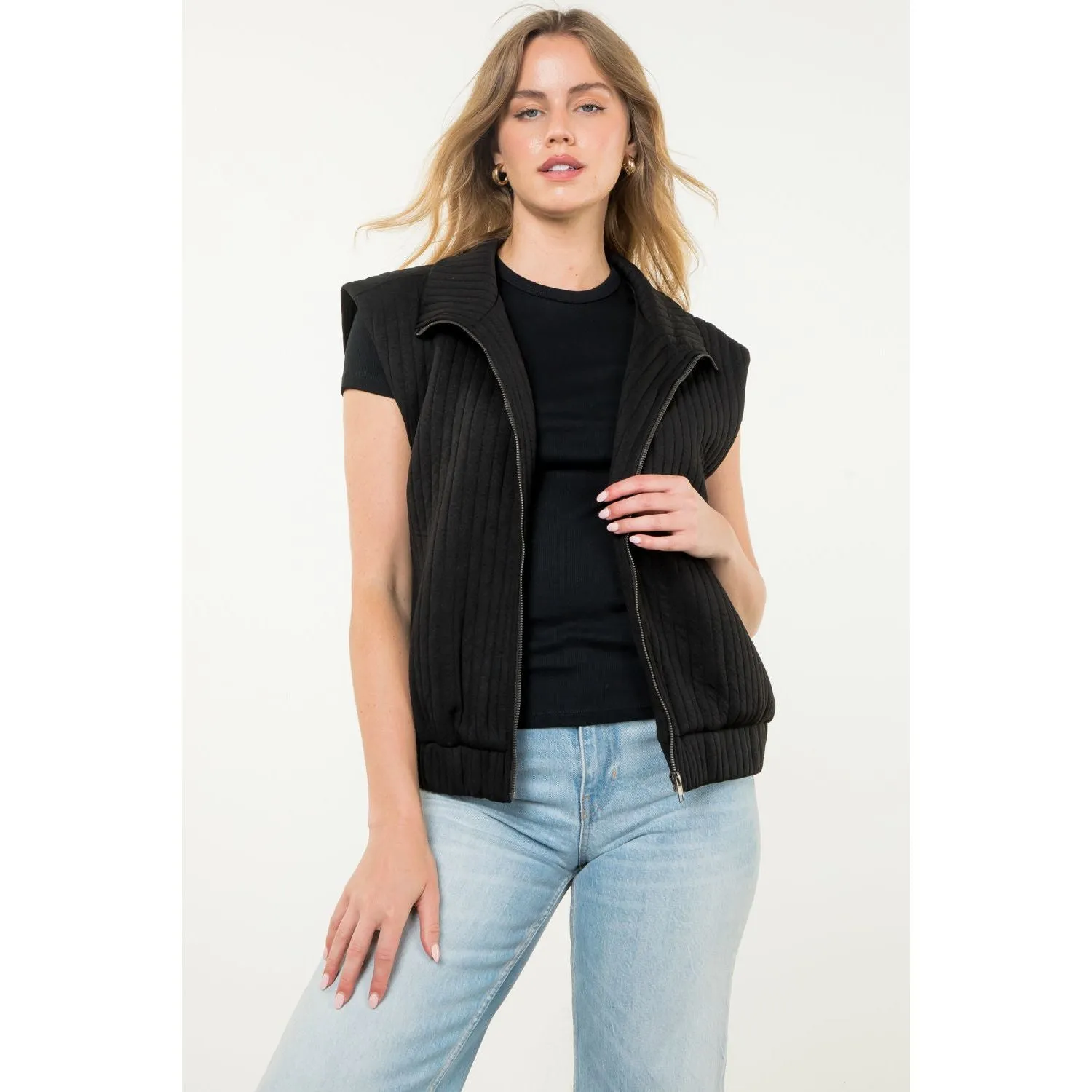 Moira Striped Texture Zip Up THML Vest