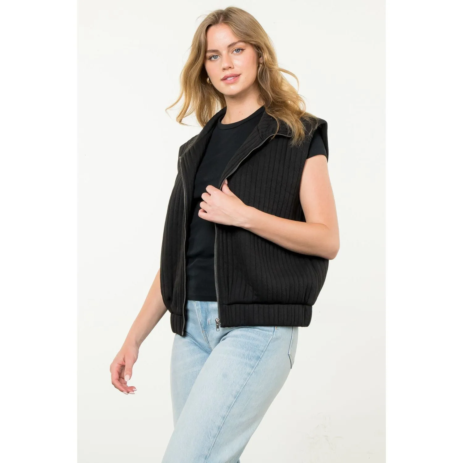 Moira Striped Texture Zip Up THML Vest