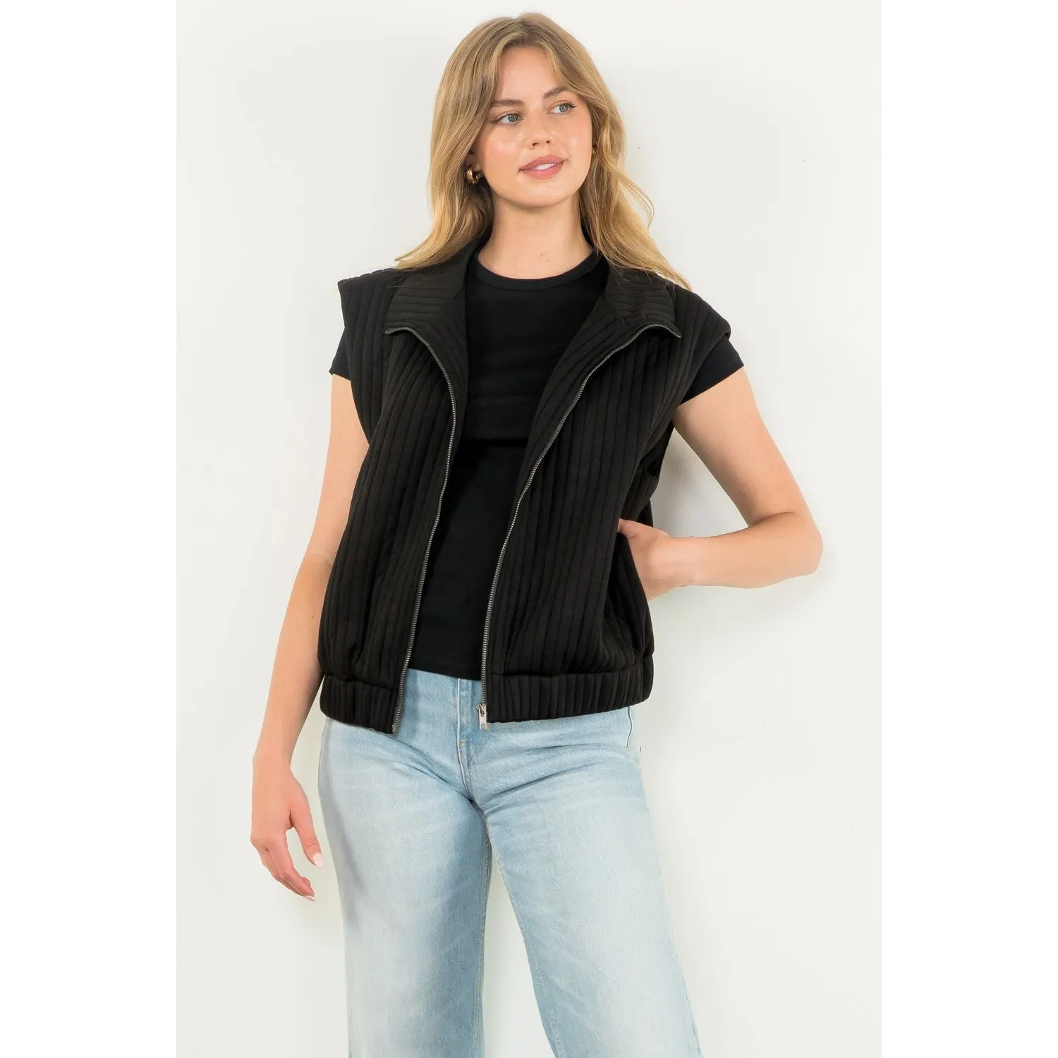 Moira Striped Texture Zip Up THML Vest