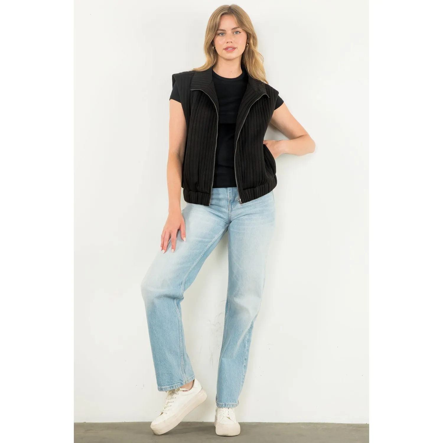 Moira Striped Texture Zip Up THML Vest