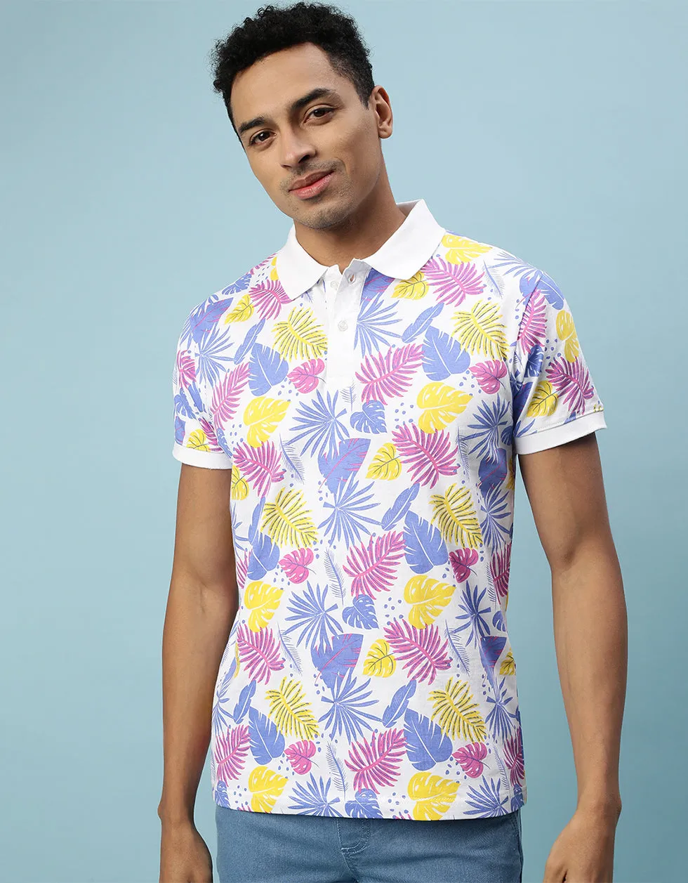 Multicolor All Over Floral Printed Polo Tshirt