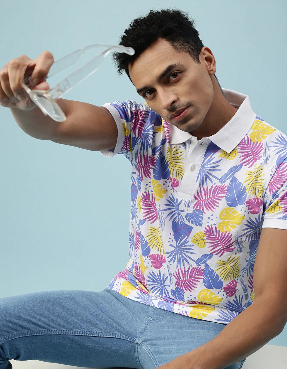 Multicolor All Over Floral Printed Polo Tshirt