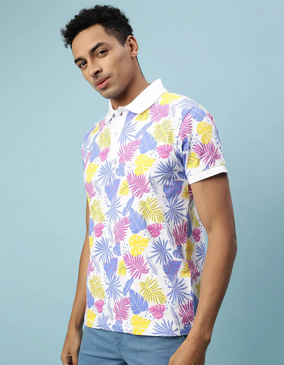 Multicolor All Over Floral Printed Polo Tshirt