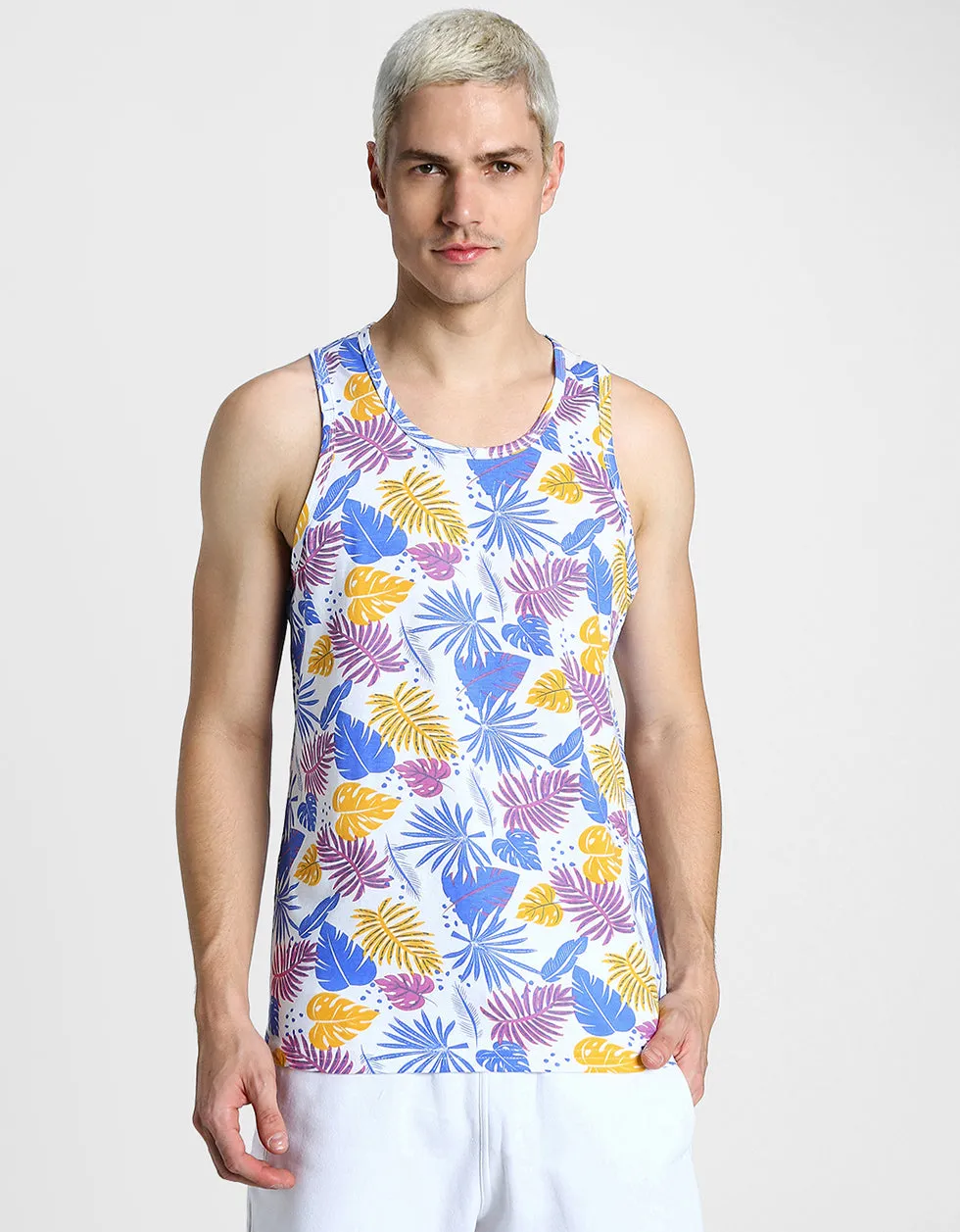 Multicolor Leaf Printed Gym Vest