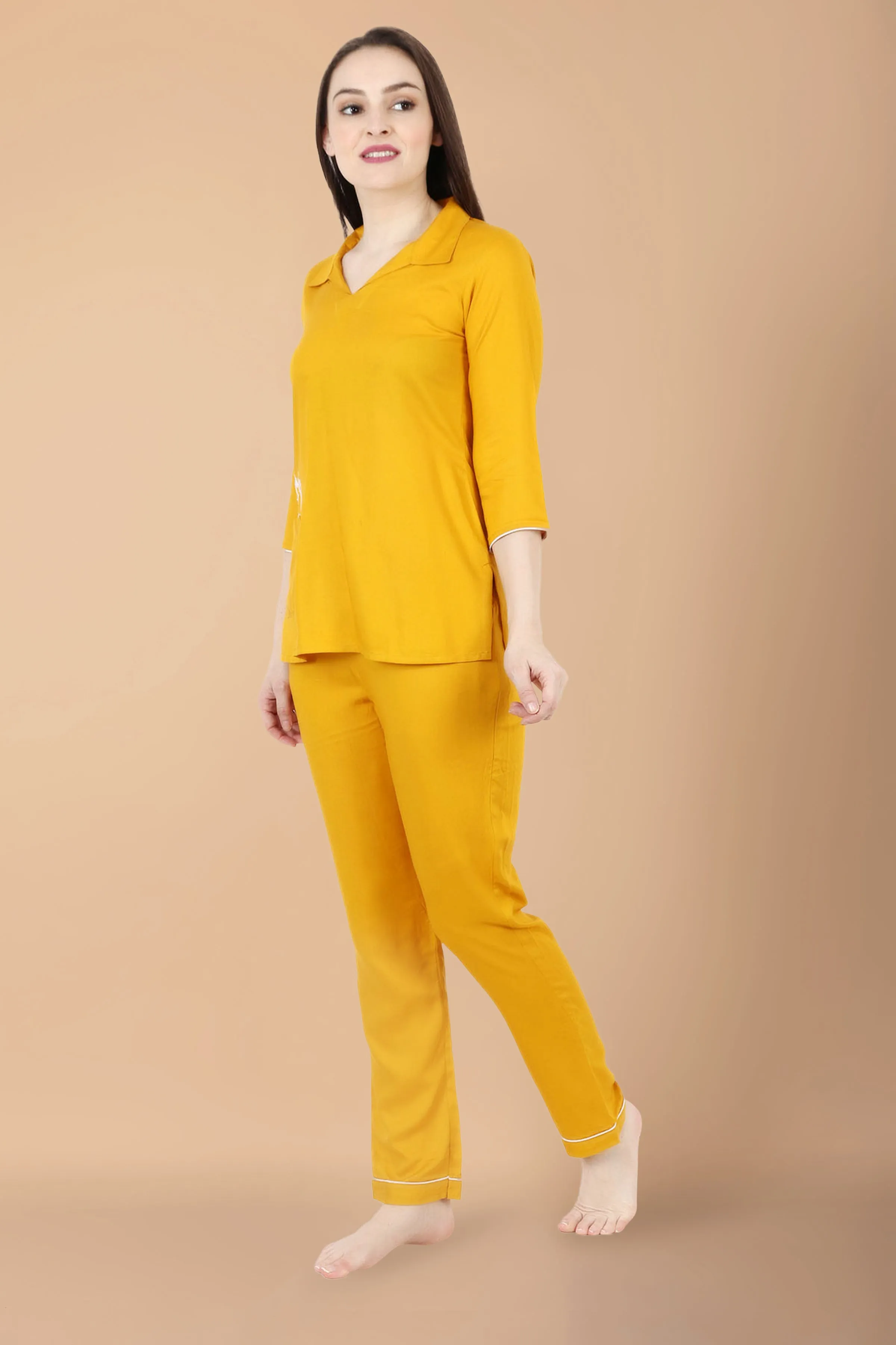 Mustard Cute Cat Night Suit