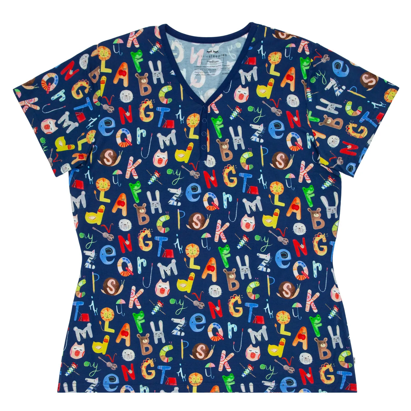 Navy Alphabet Friends Women's Short Sleeve Pajama Top