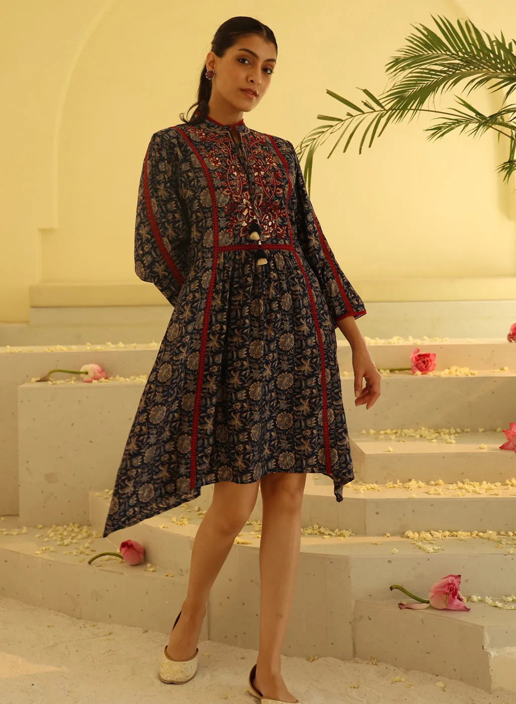 Navy Blue Printed Kurta