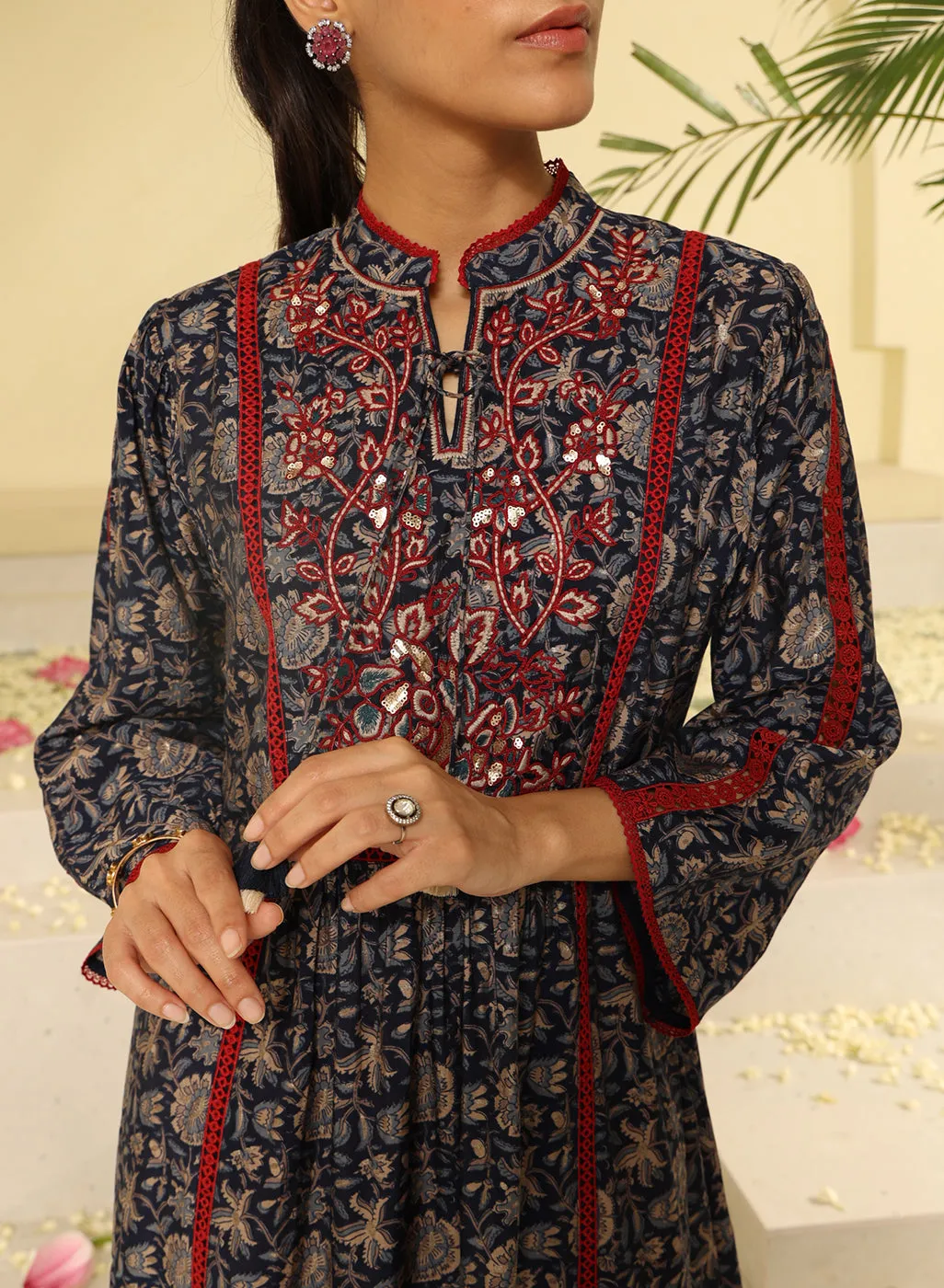 Navy Blue Printed Kurta