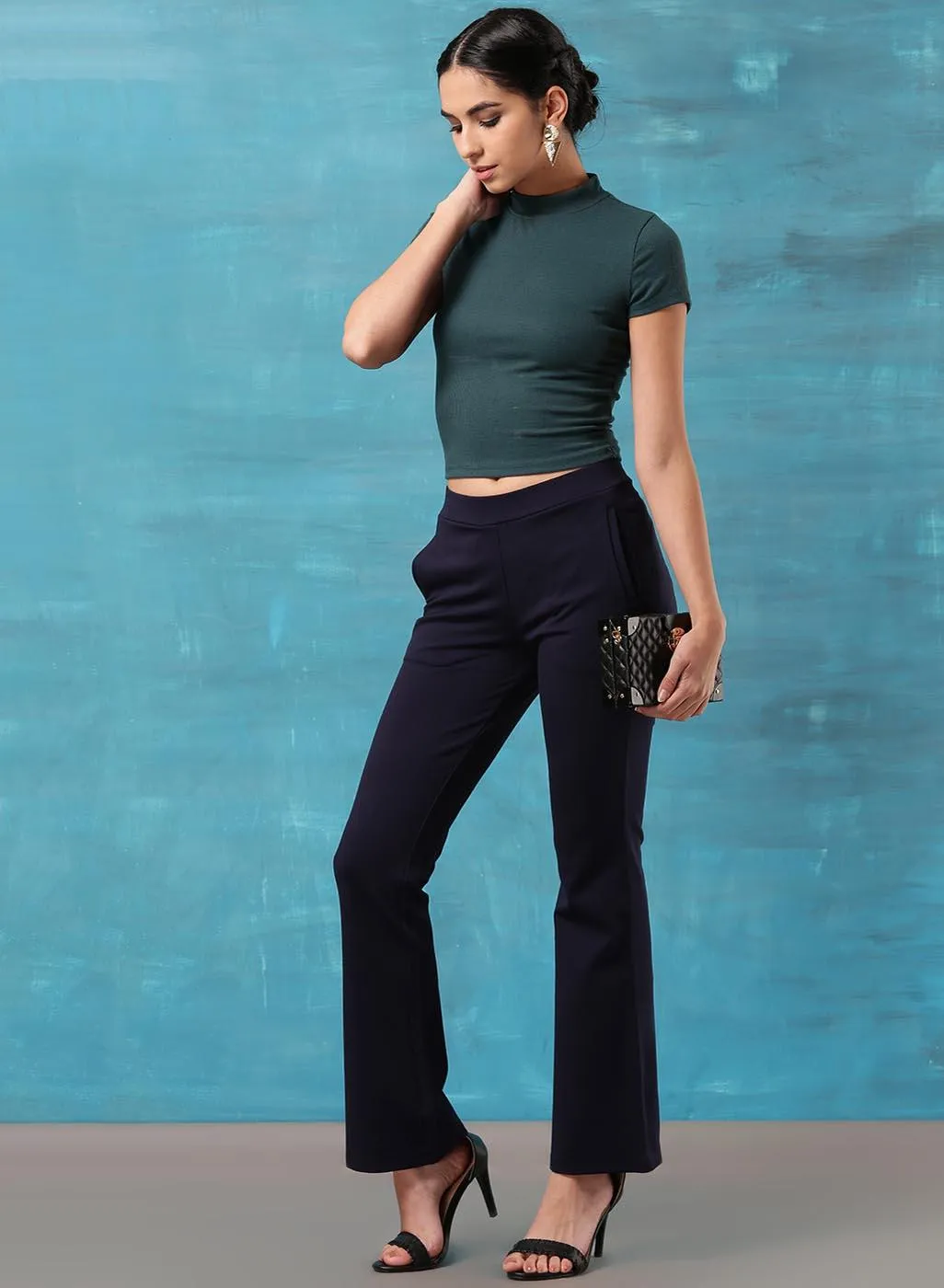 Navy Blue Regular Plain Jegging