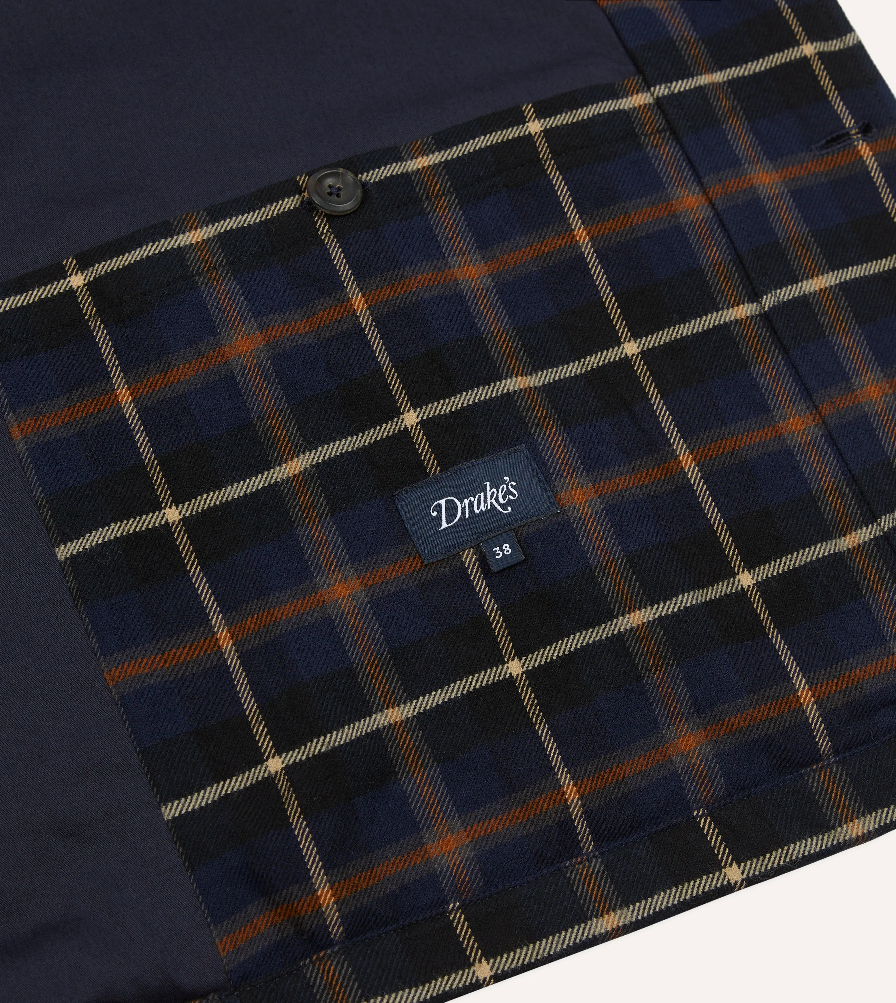 Navy Check Wool-Cotton Three-Pocket Chore Jacket