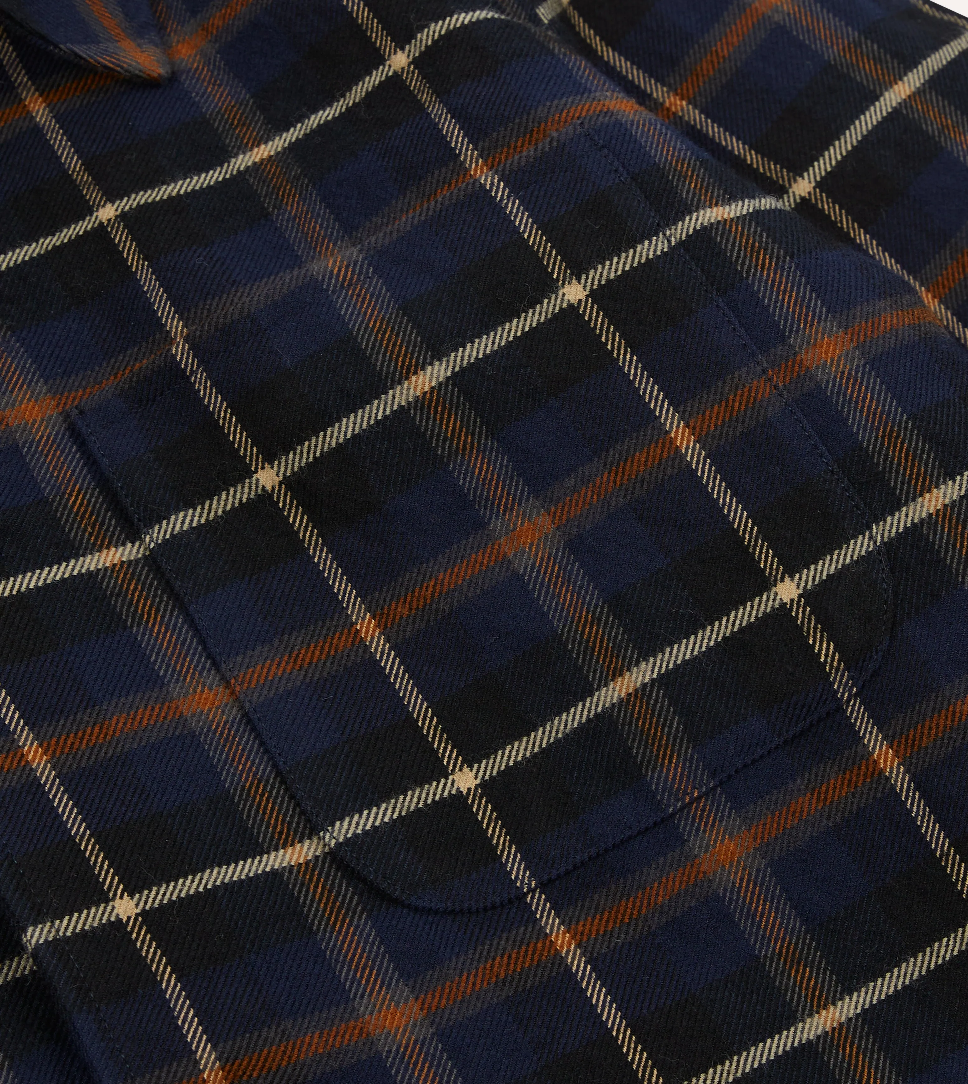 Navy Check Wool-Cotton Three-Pocket Chore Jacket