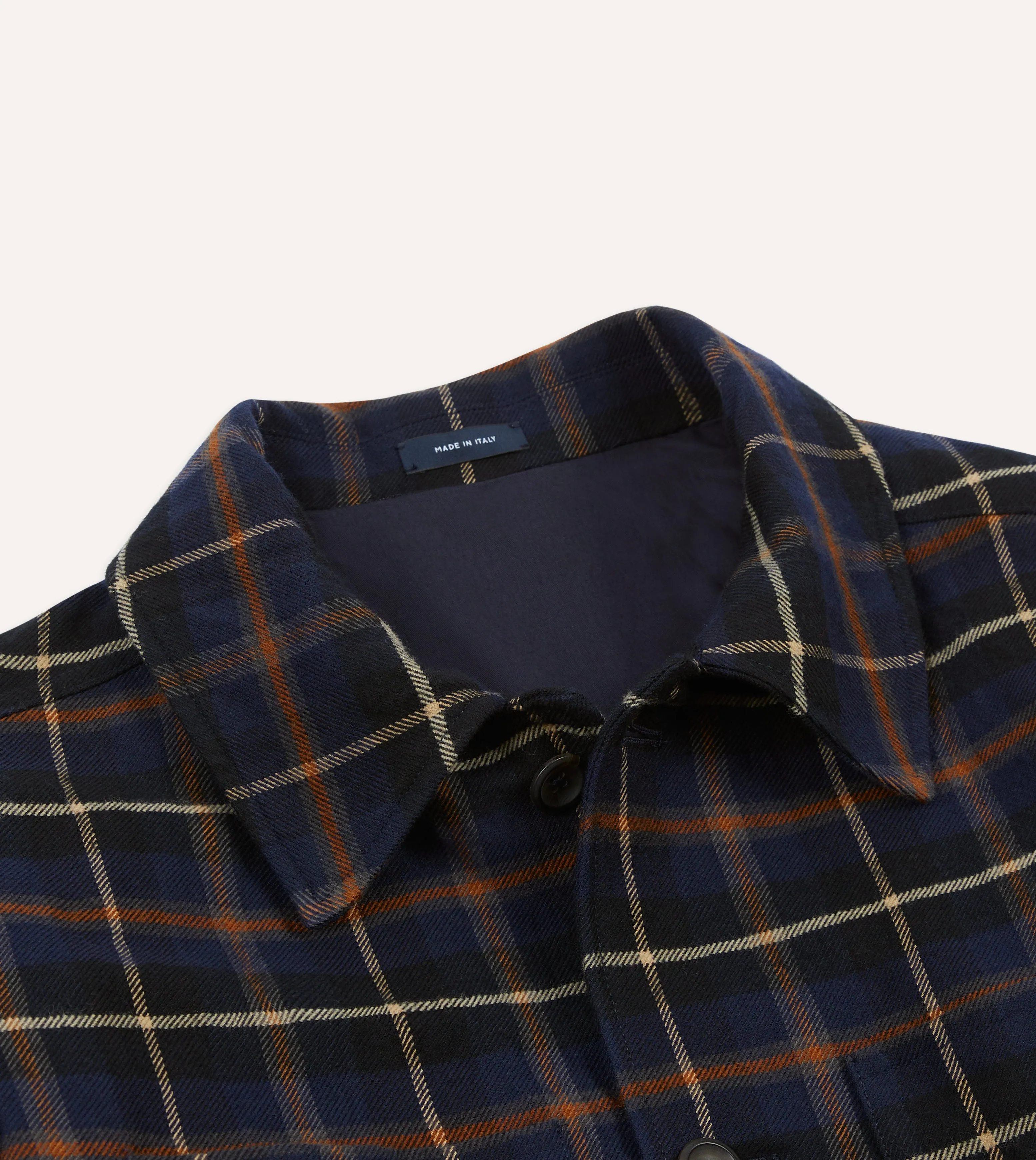 Navy Check Wool-Cotton Three-Pocket Chore Jacket