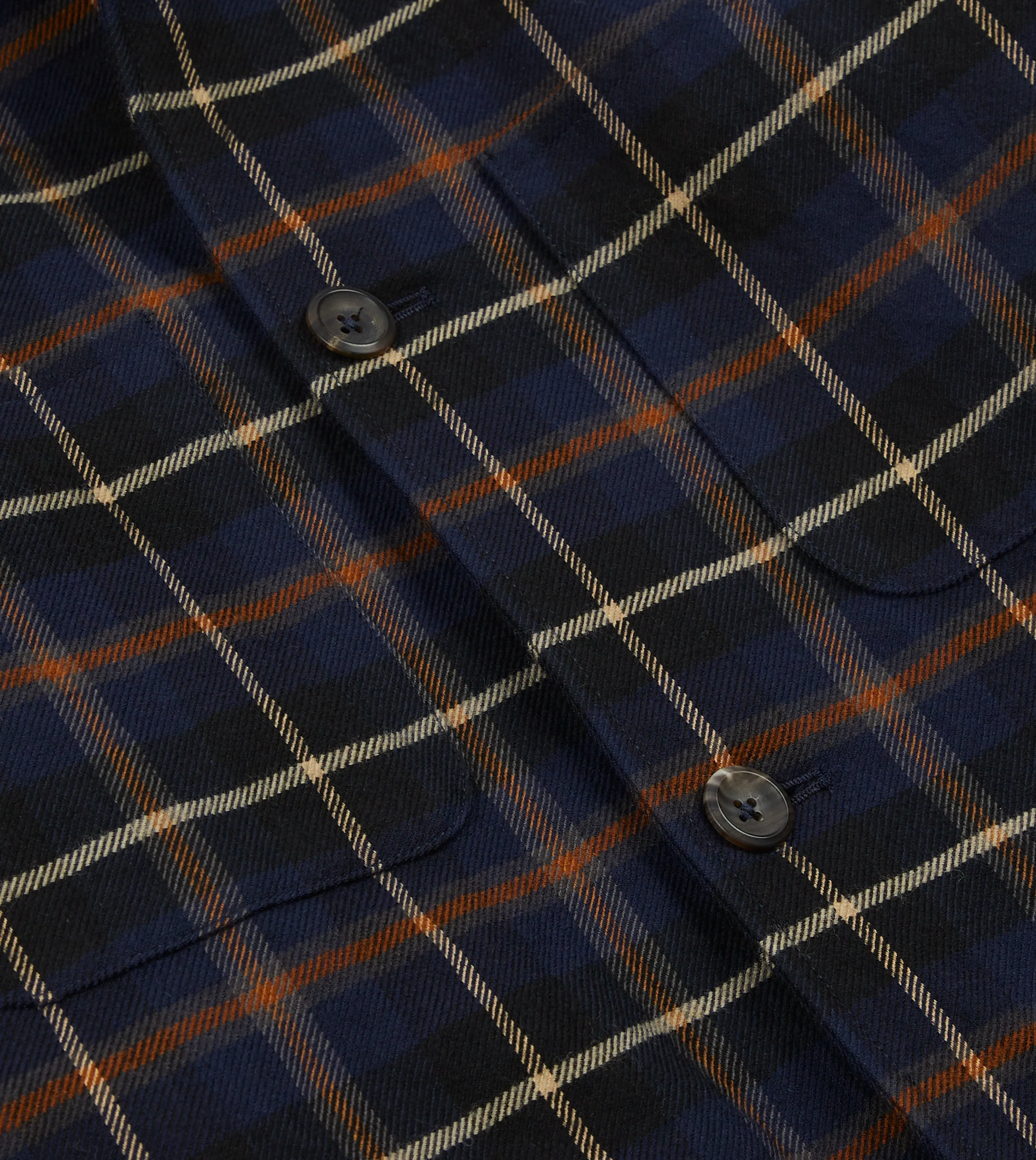 Navy Check Wool-Cotton Three-Pocket Chore Jacket