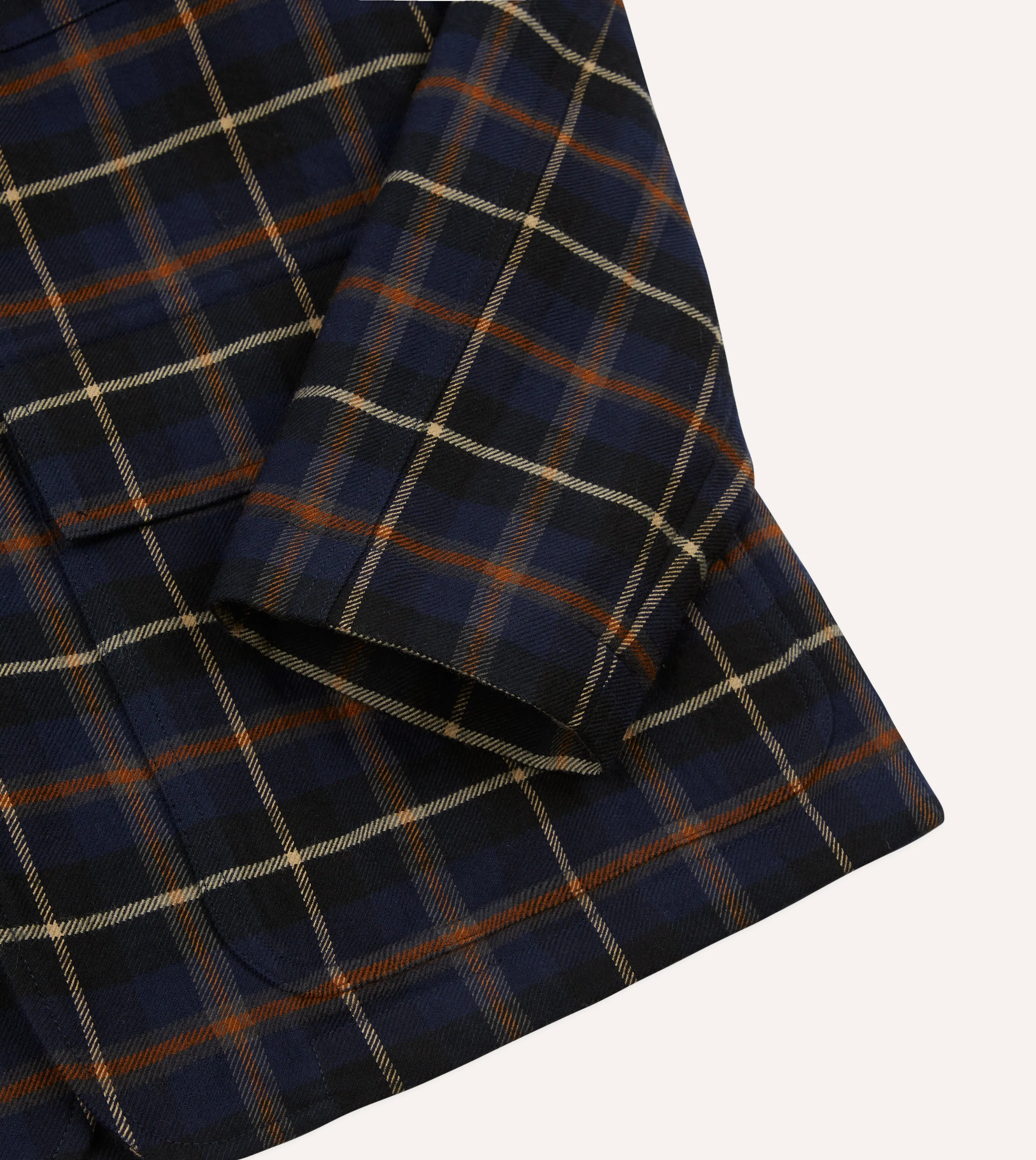 Navy Check Wool-Cotton Three-Pocket Chore Jacket