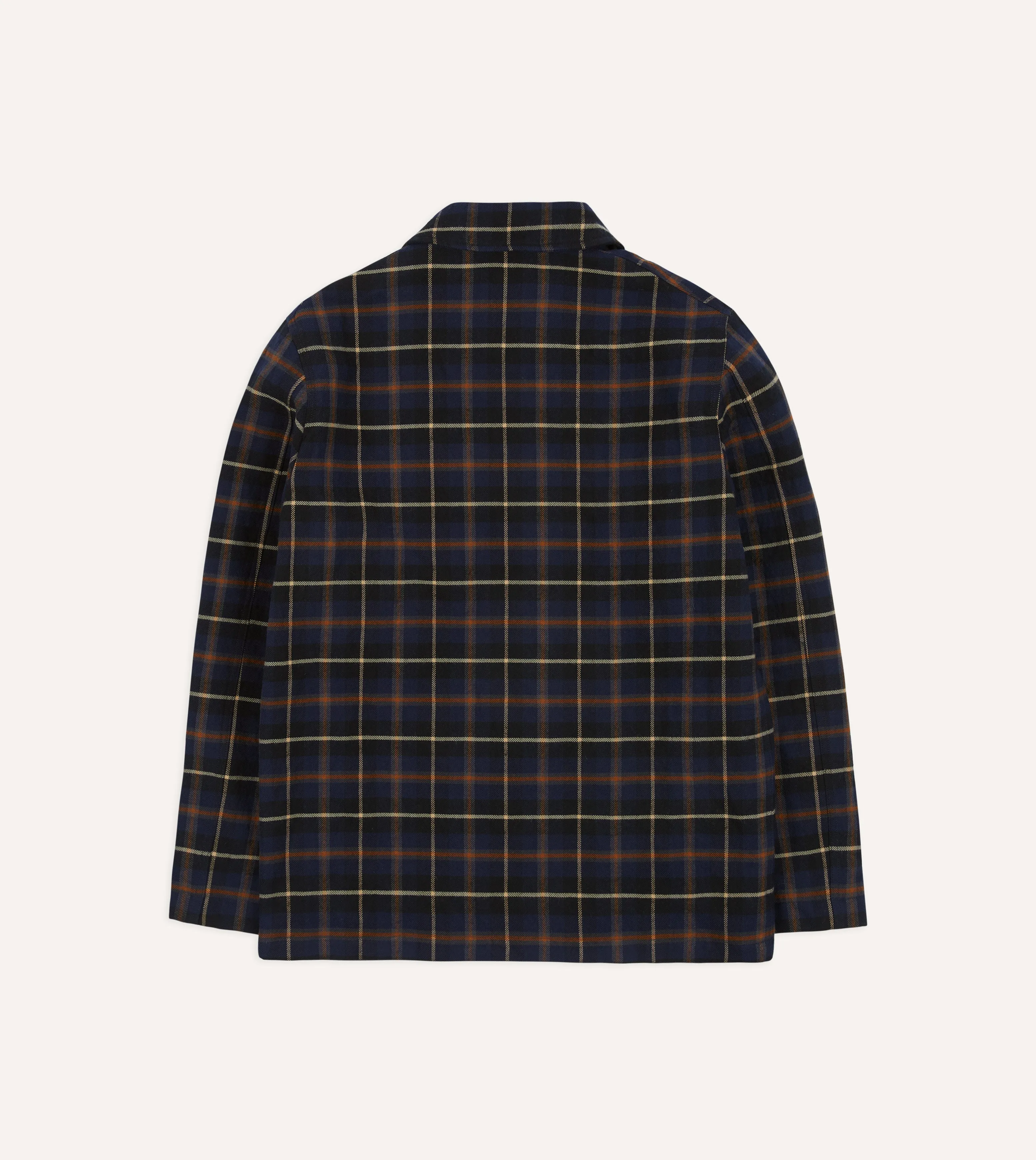 Navy Check Wool-Cotton Three-Pocket Chore Jacket